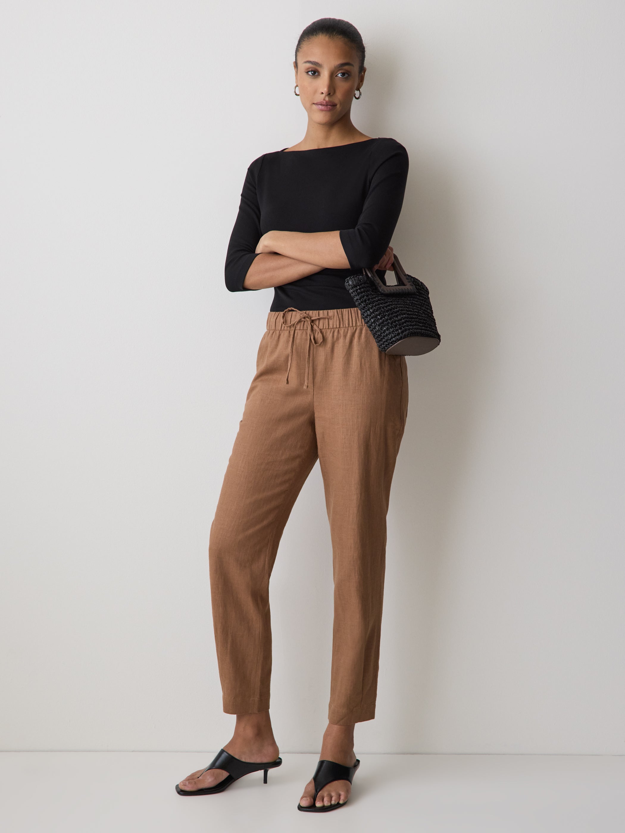 RW&CO Linen Mid-Rise Tapered-Leg Jogger Pant