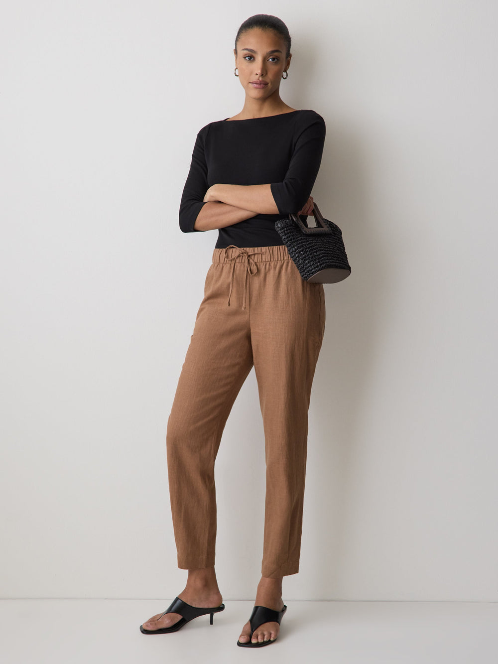 RW&CO Linen Mid-Rise Tapered-Leg Jogger Pant