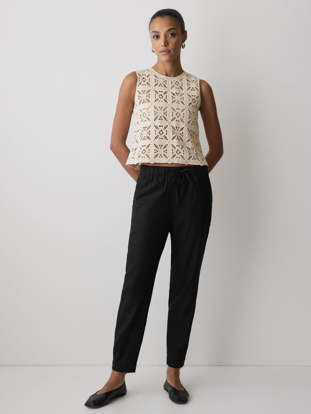 RW&CO Linen Mid-Rise Tapered-Leg Jogger Pant