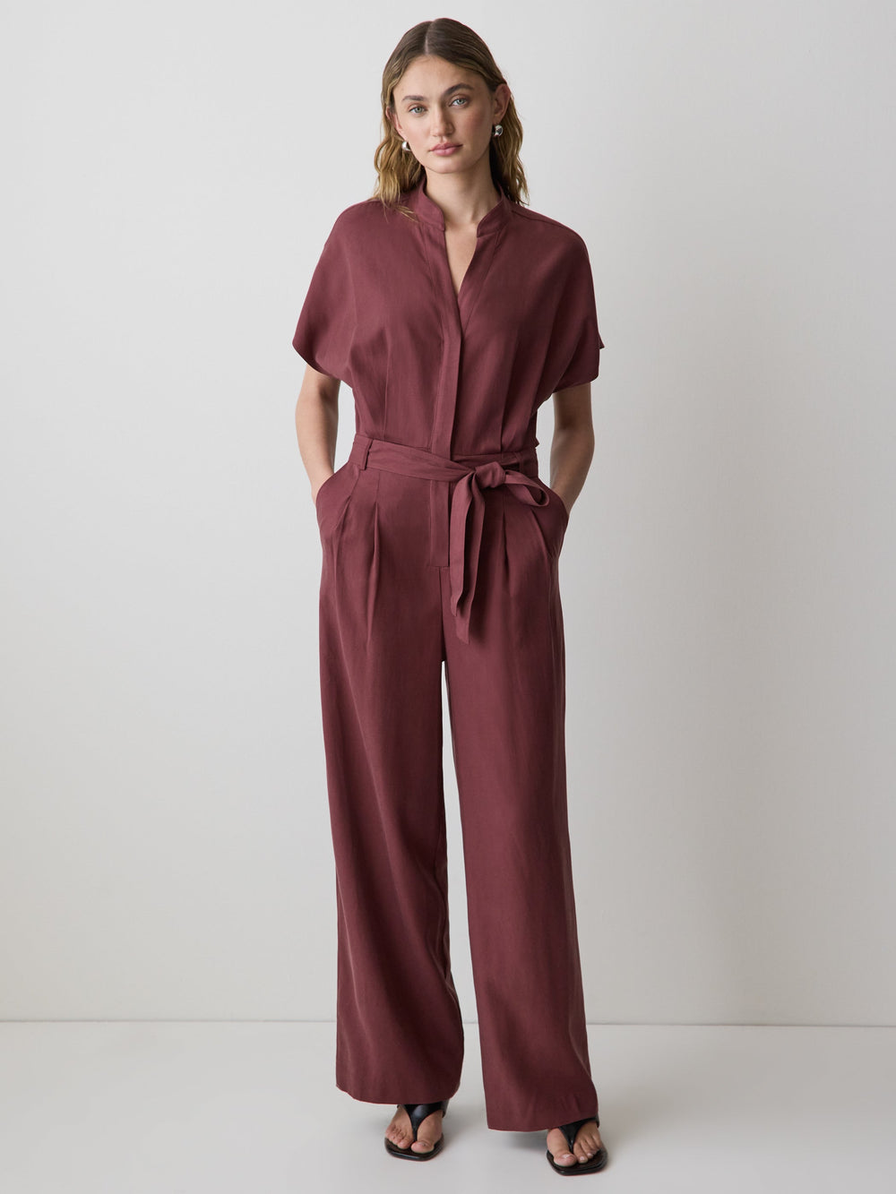 RW&CO Short-Sleeve Wide-Leg Jumpsuit with Cut-Out Detail