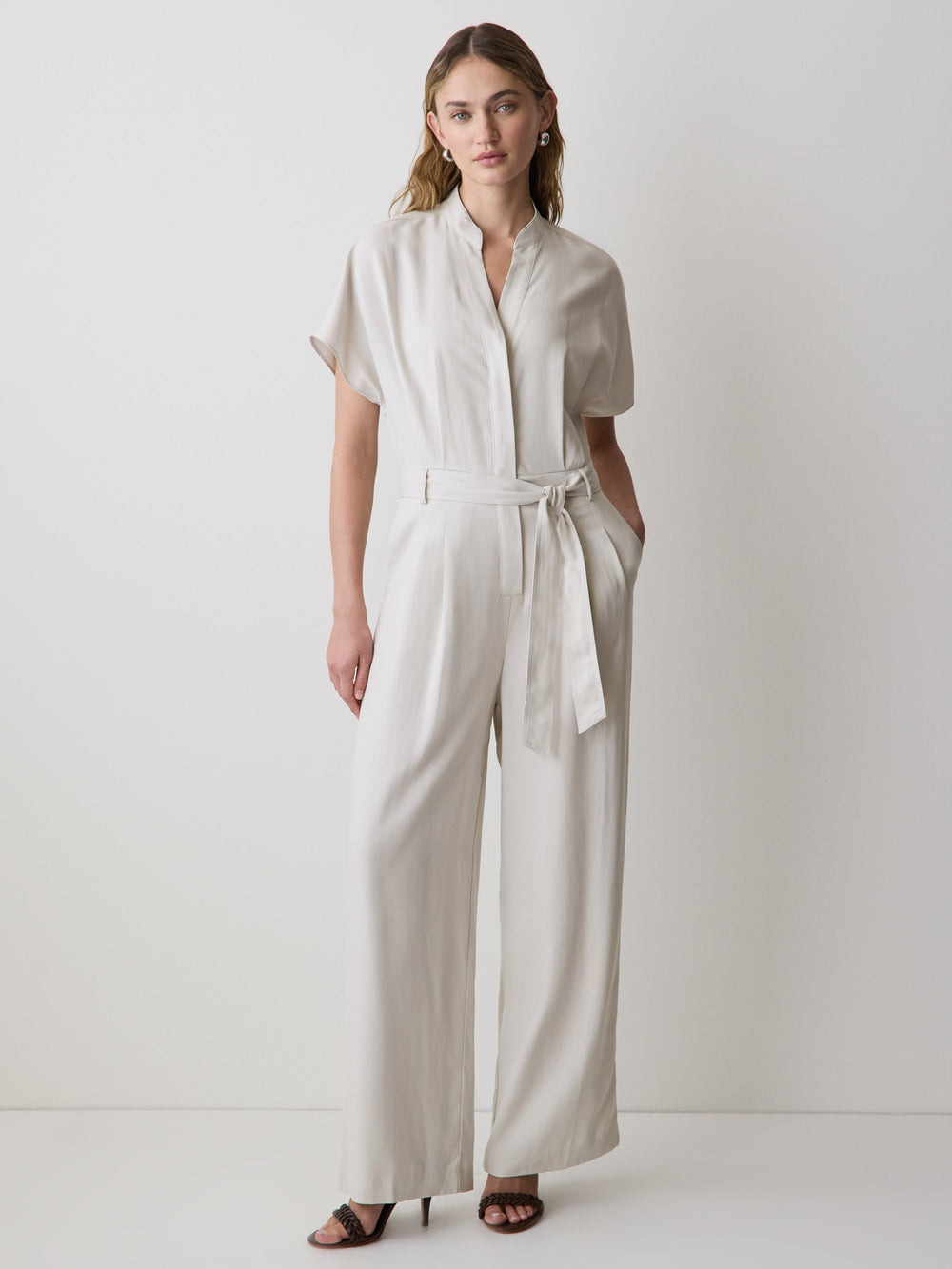 RW&CO Short-Sleeve Wide-Leg Jumpsuit with Cut-Out Detail