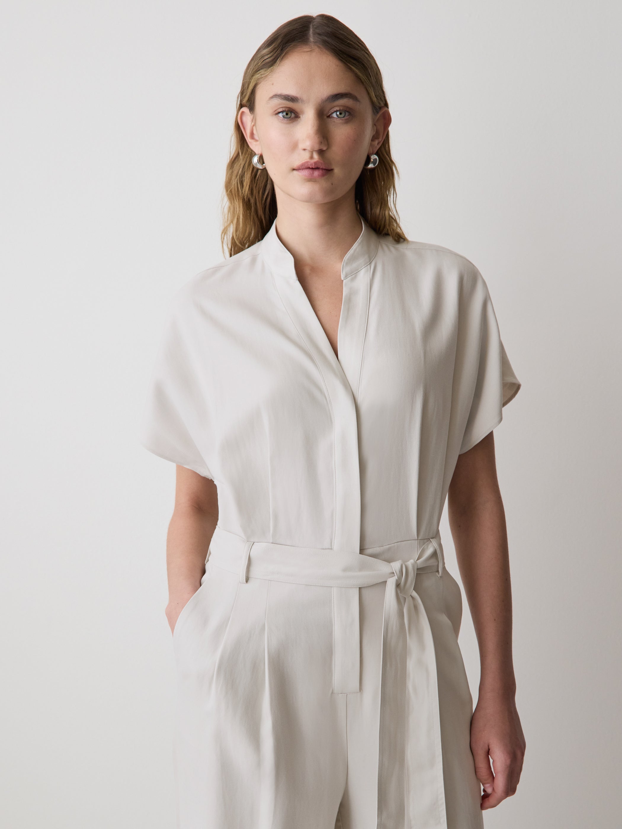 RW&CO Short-Sleeve Wide-Leg Jumpsuit with Cut-Out Detail