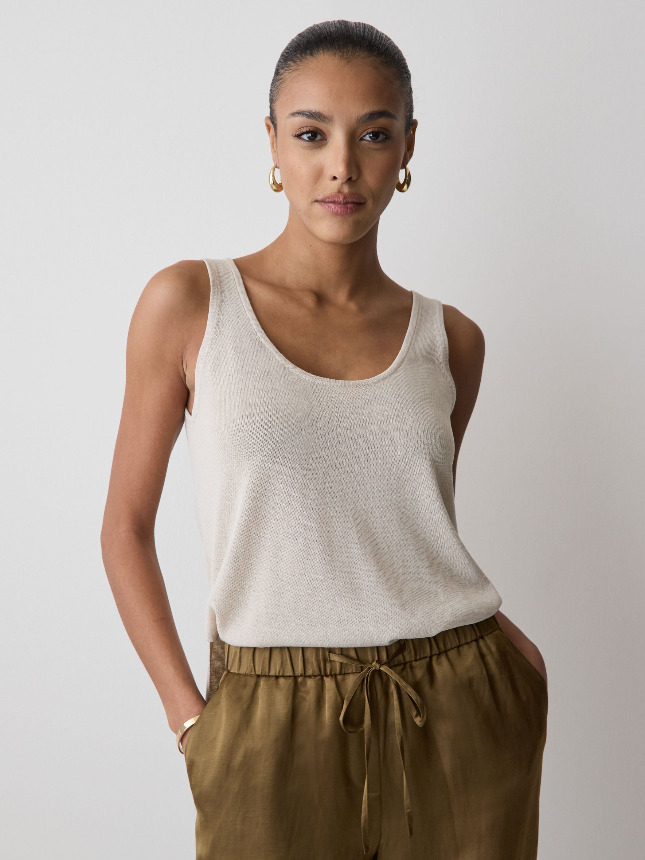 RW&CO Linen-Blend U-Neck Loose Tank