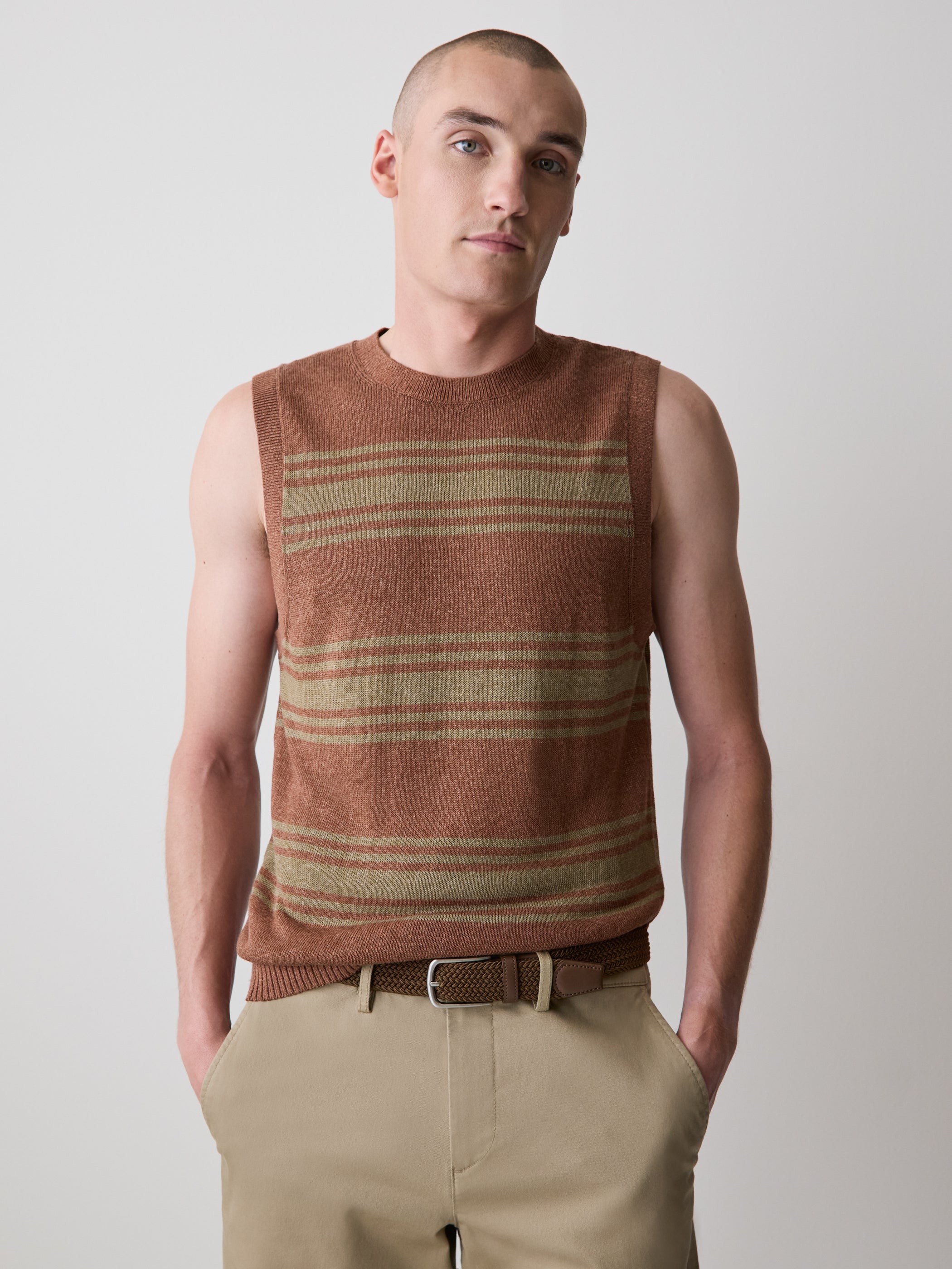 RW&CO Linen-Blend Sleeveless Crew-Neck Sweater