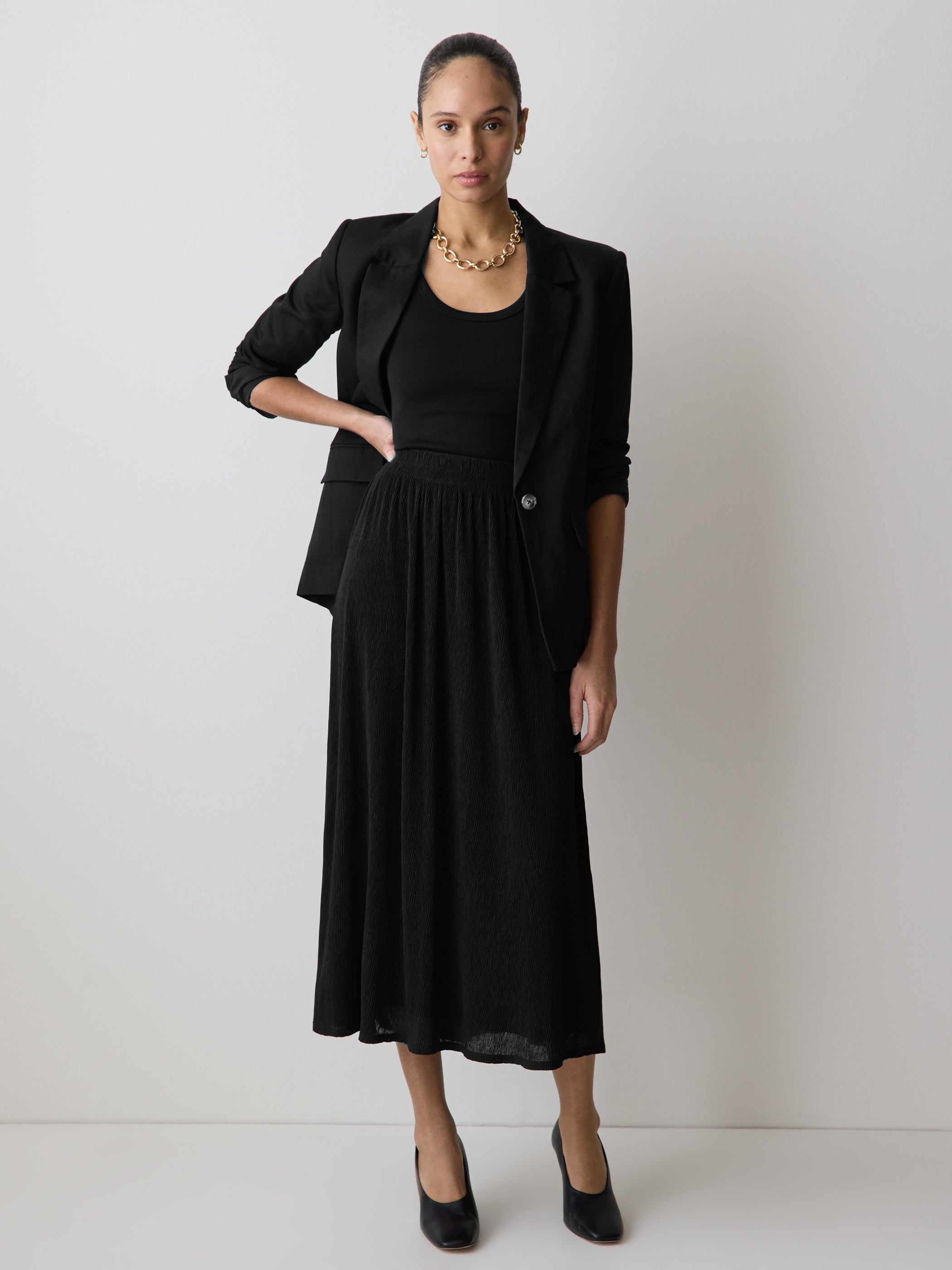 RW&CO High-Rise Flare Midi Skirt
