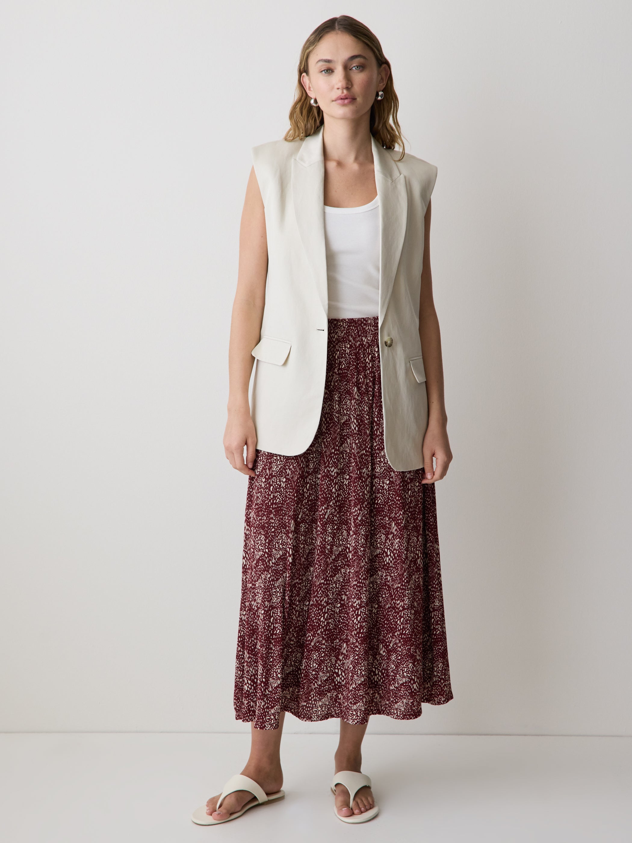RW&CO High-Rise Flare Midi Skirt