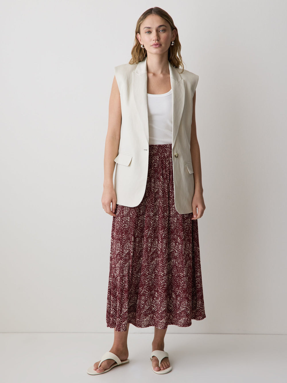 RW&CO High-Rise Flare Midi Skirt