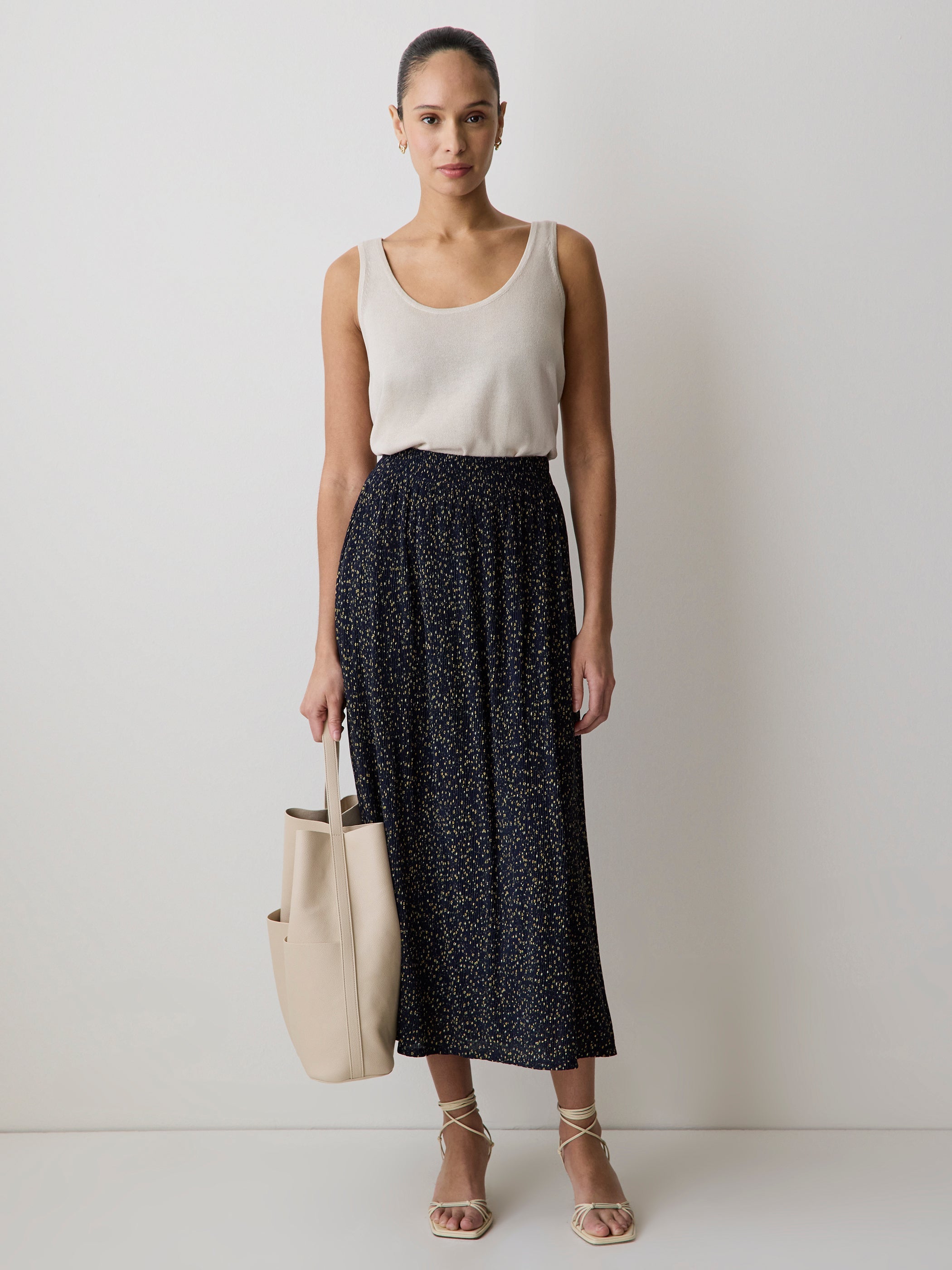 RW&CO High-Rise Flare Midi Skirt