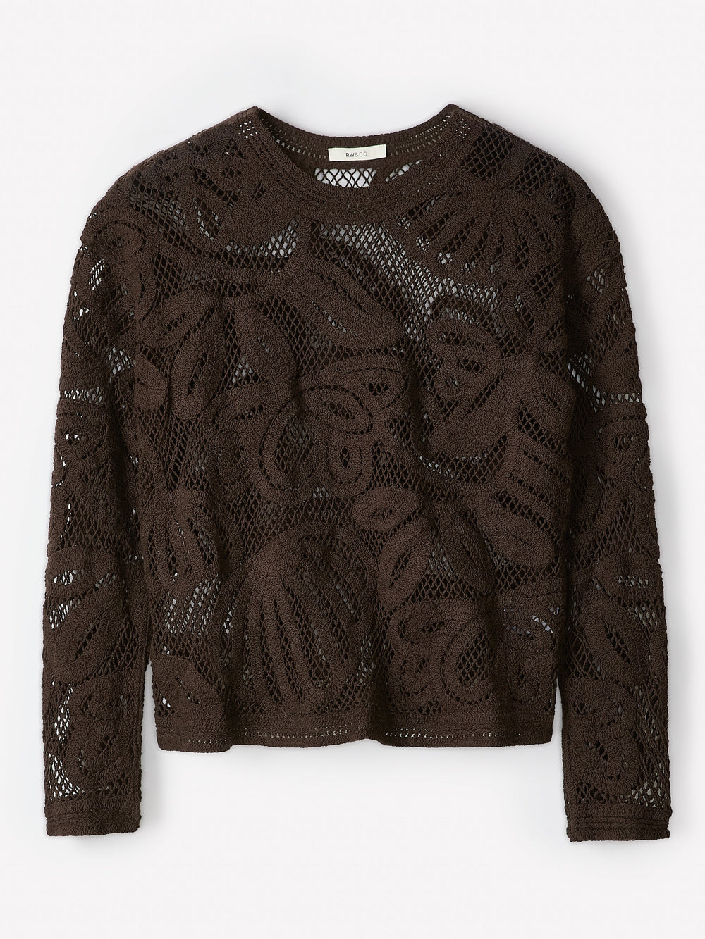 RW&CO Long-Sleeve Crew-Neck Top with Crochet Details