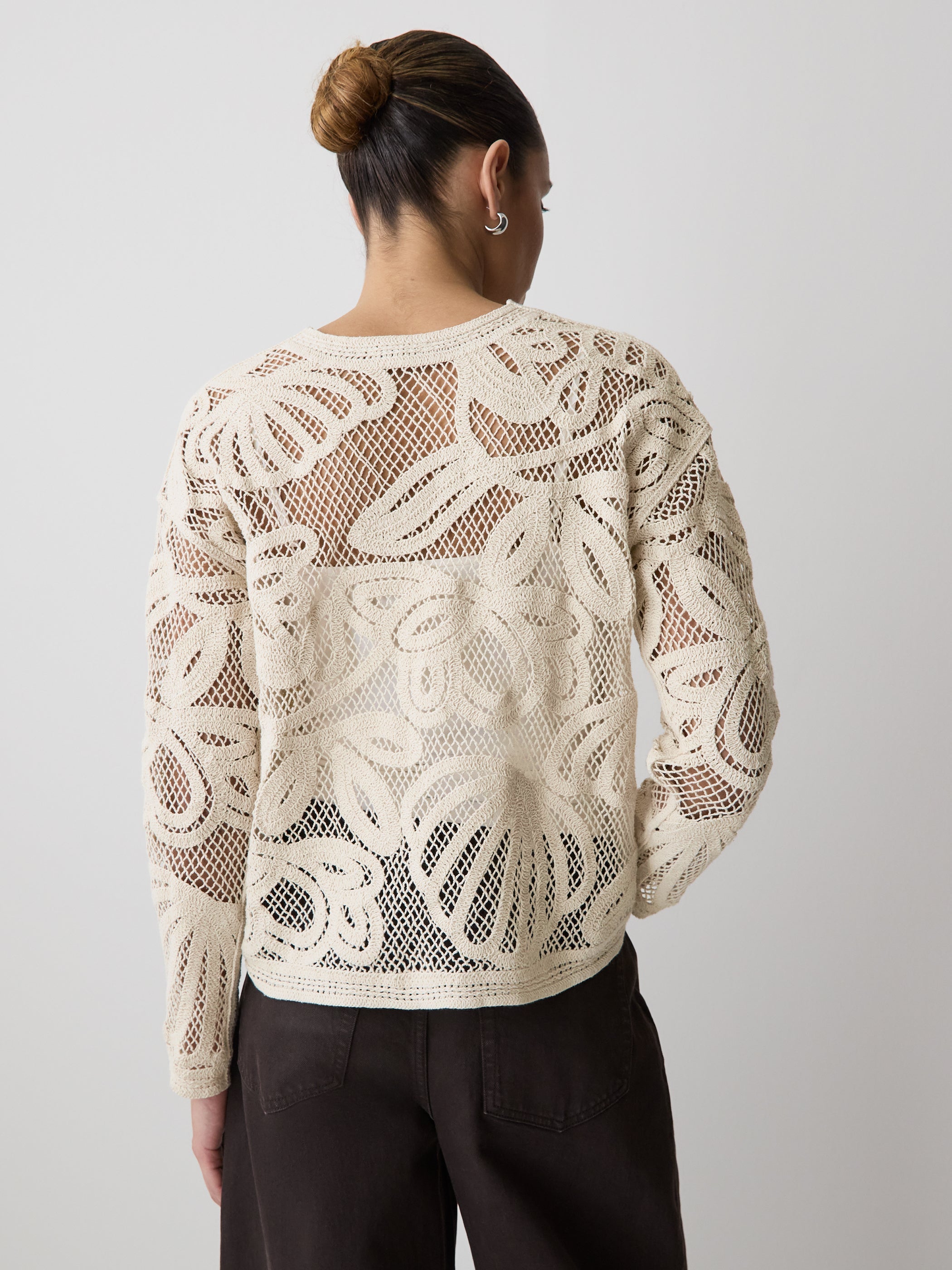 RW&CO Long-Sleeve Crew-Neck Top with Crochet Details