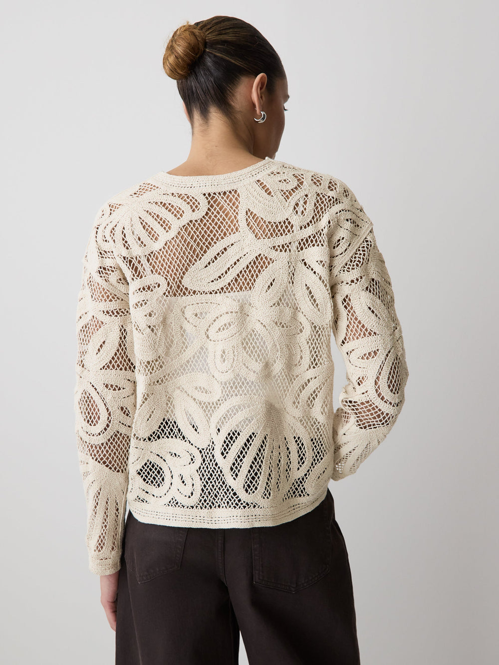 RW&CO Long-Sleeve Crew-Neck Top with Crochet Details