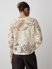 RW&CO Long-Sleeve Crew-Neck Top with Crochet Details