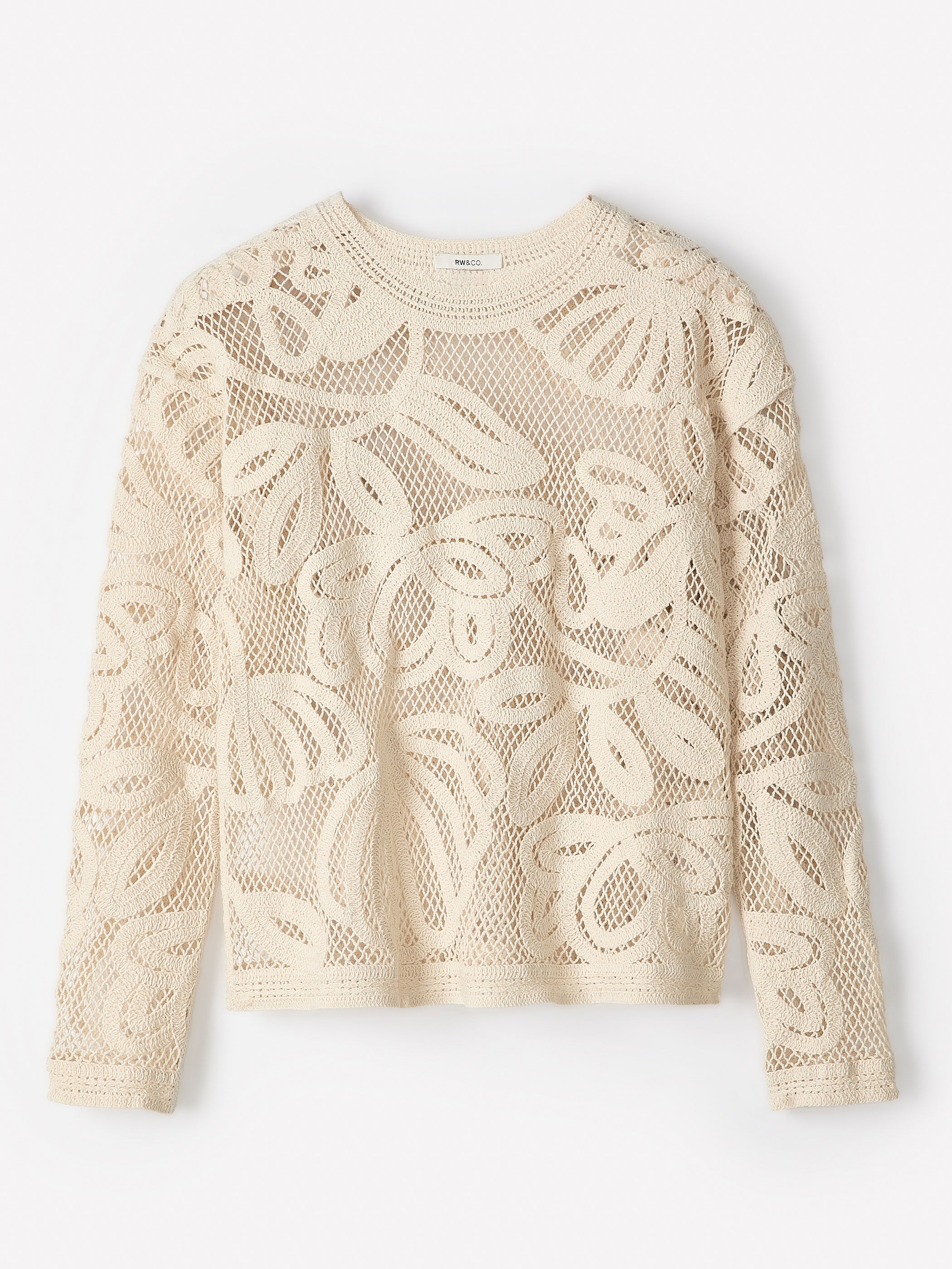 RW&CO Long-Sleeve Crew-Neck Top with Crochet Details