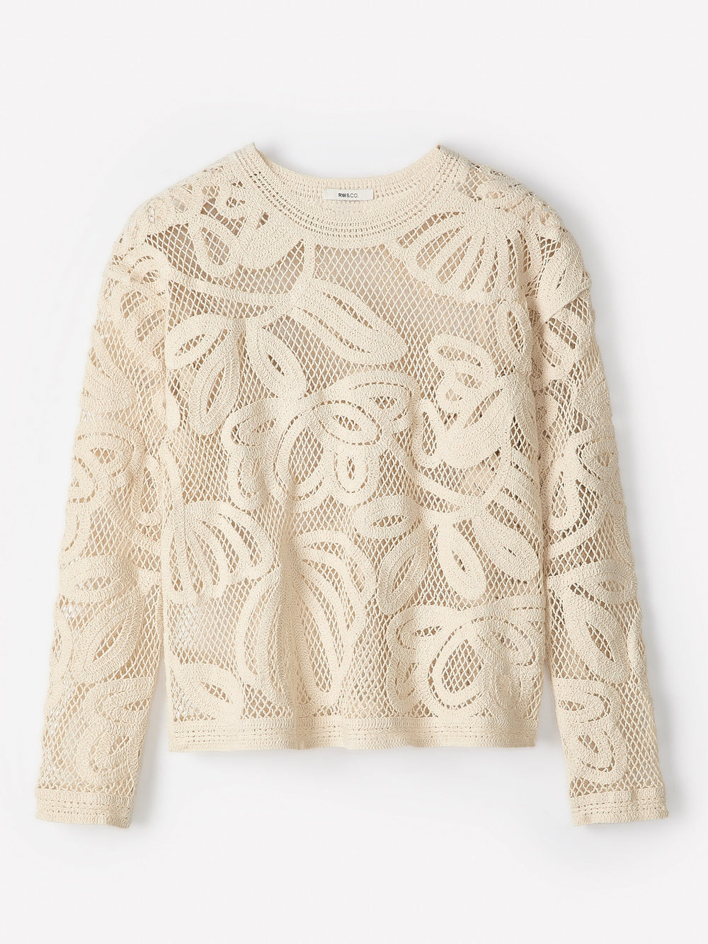 RW&CO Long-Sleeve Crew-Neck Top with Crochet Details