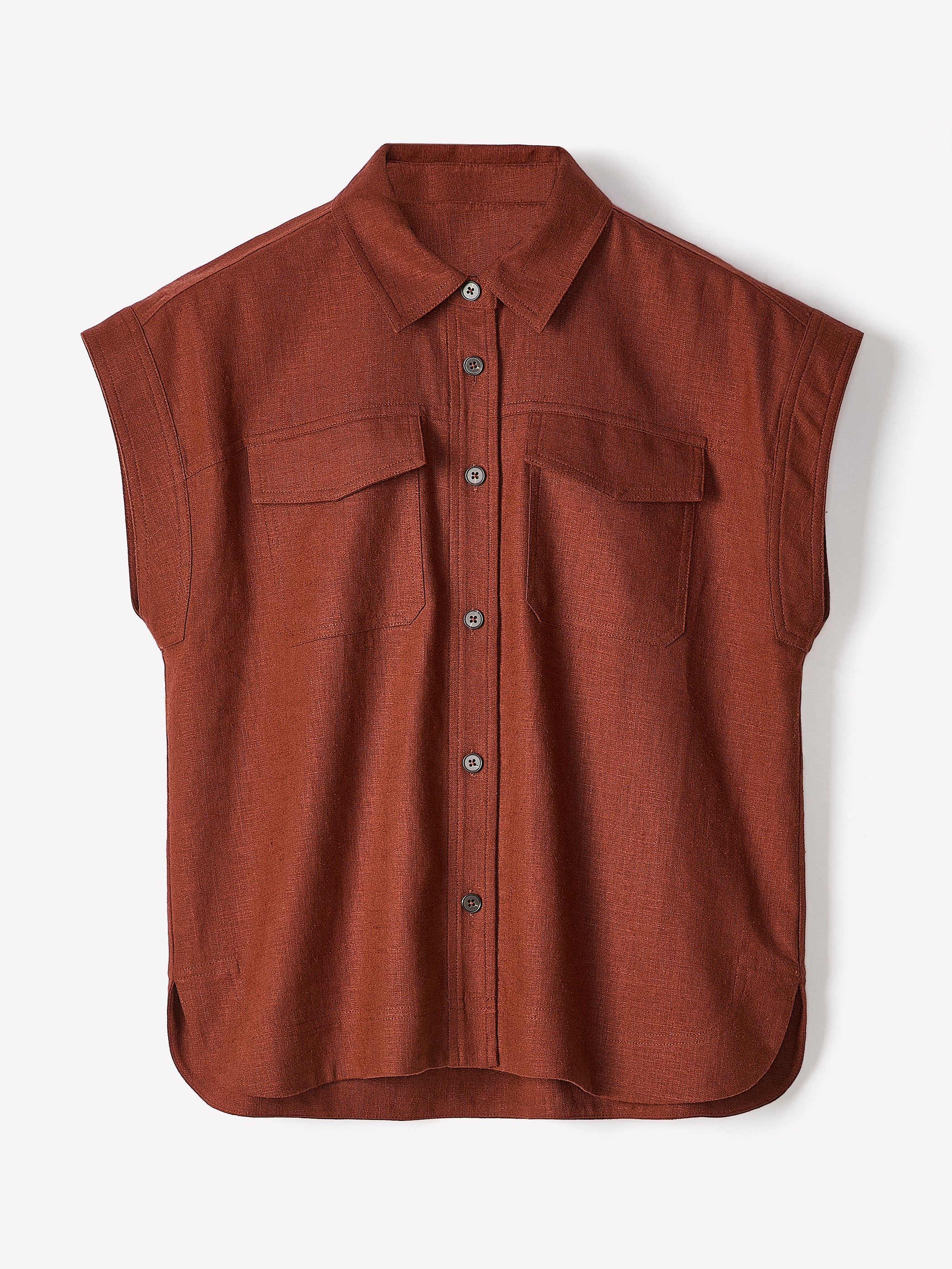 RW&CO Linen-Blend Extended-Sleeve Blouse with Shirt Collar