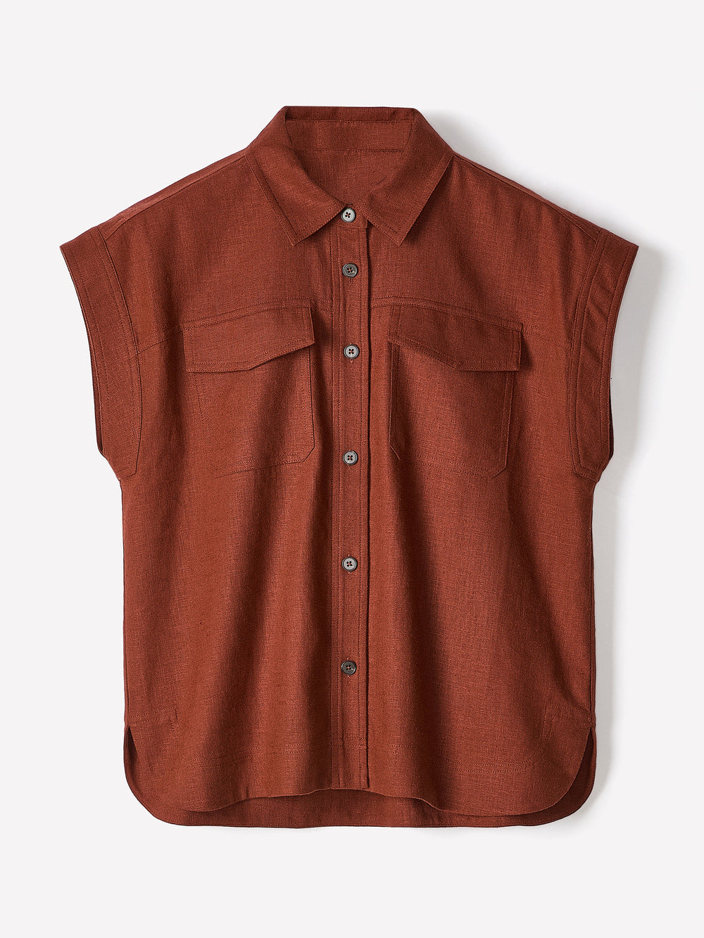 RW&CO Linen-Blend Extended-Sleeve Blouse with Shirt Collar