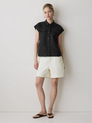 RW&CO Linen-Blend Extended-Sleeve Blouse with Shirt Collar