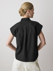 RW&CO Linen-Blend Extended-Sleeve Blouse with Shirt Collar