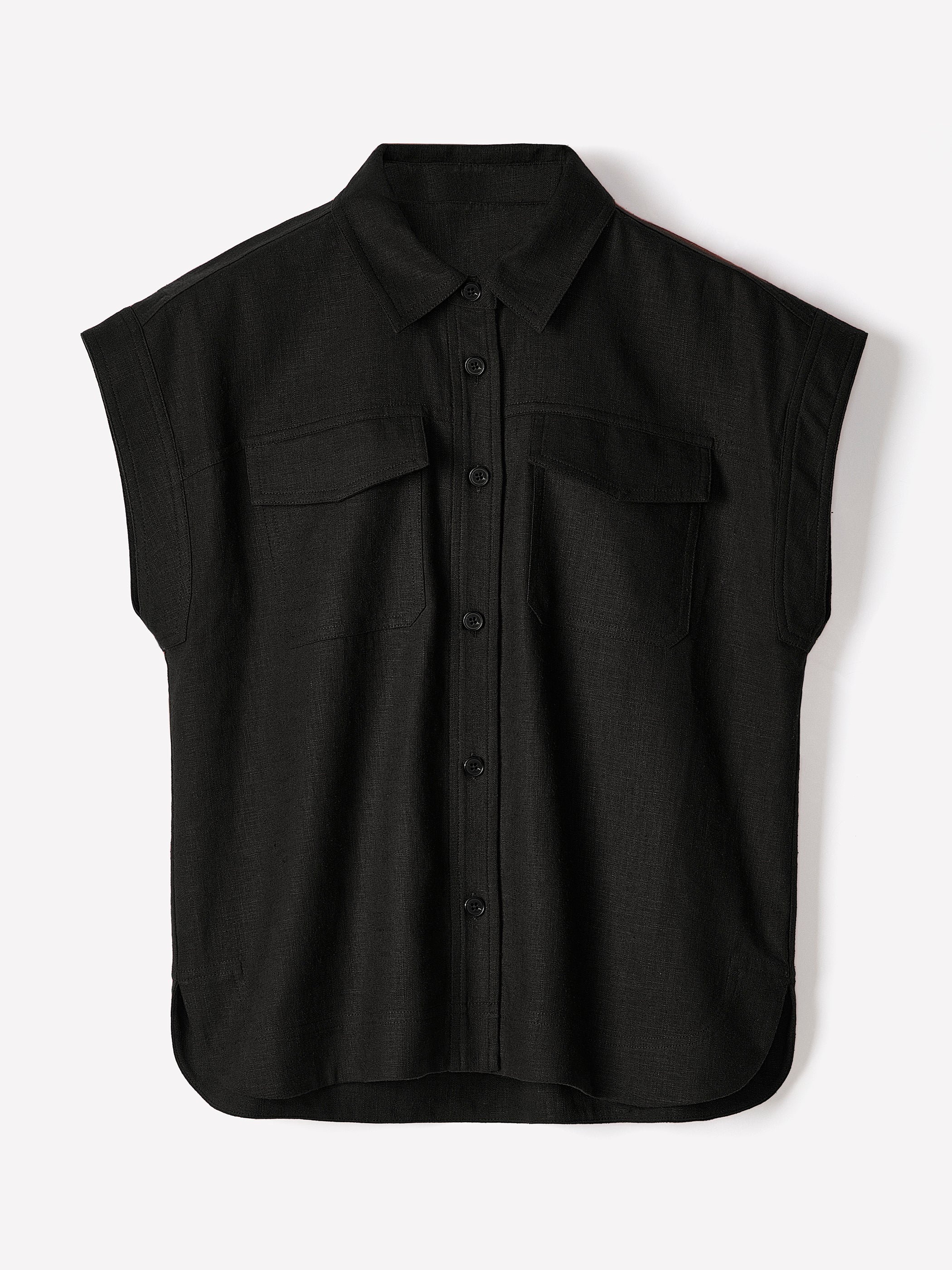 RW&CO Linen-Blend Extended-Sleeve Blouse with Shirt Collar