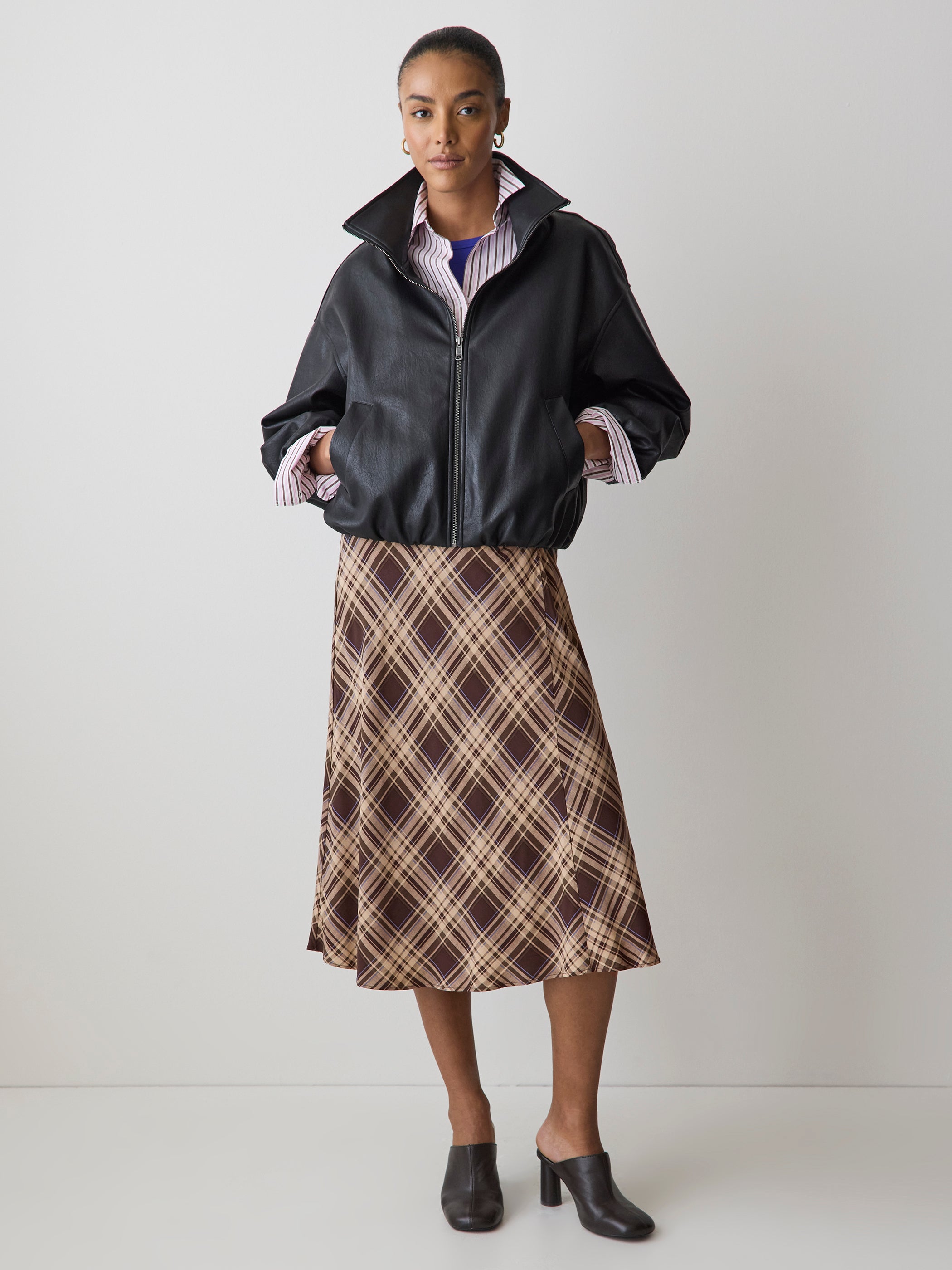RW&CO High-Rise A-Line Midi Skirt with Cinched Knotted Detail