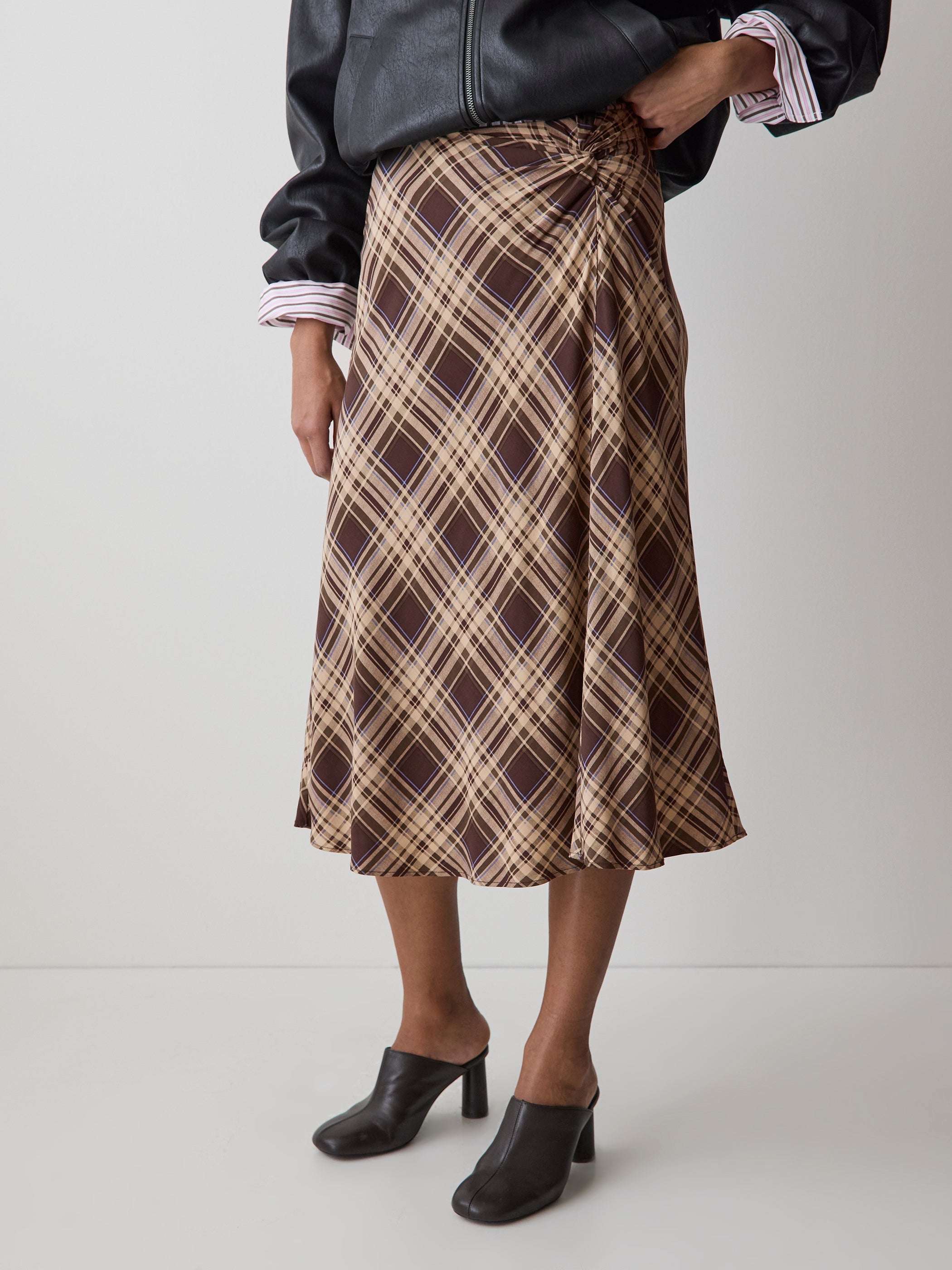RW&CO High-Rise A-Line Midi Skirt with Cinched Knotted Detail