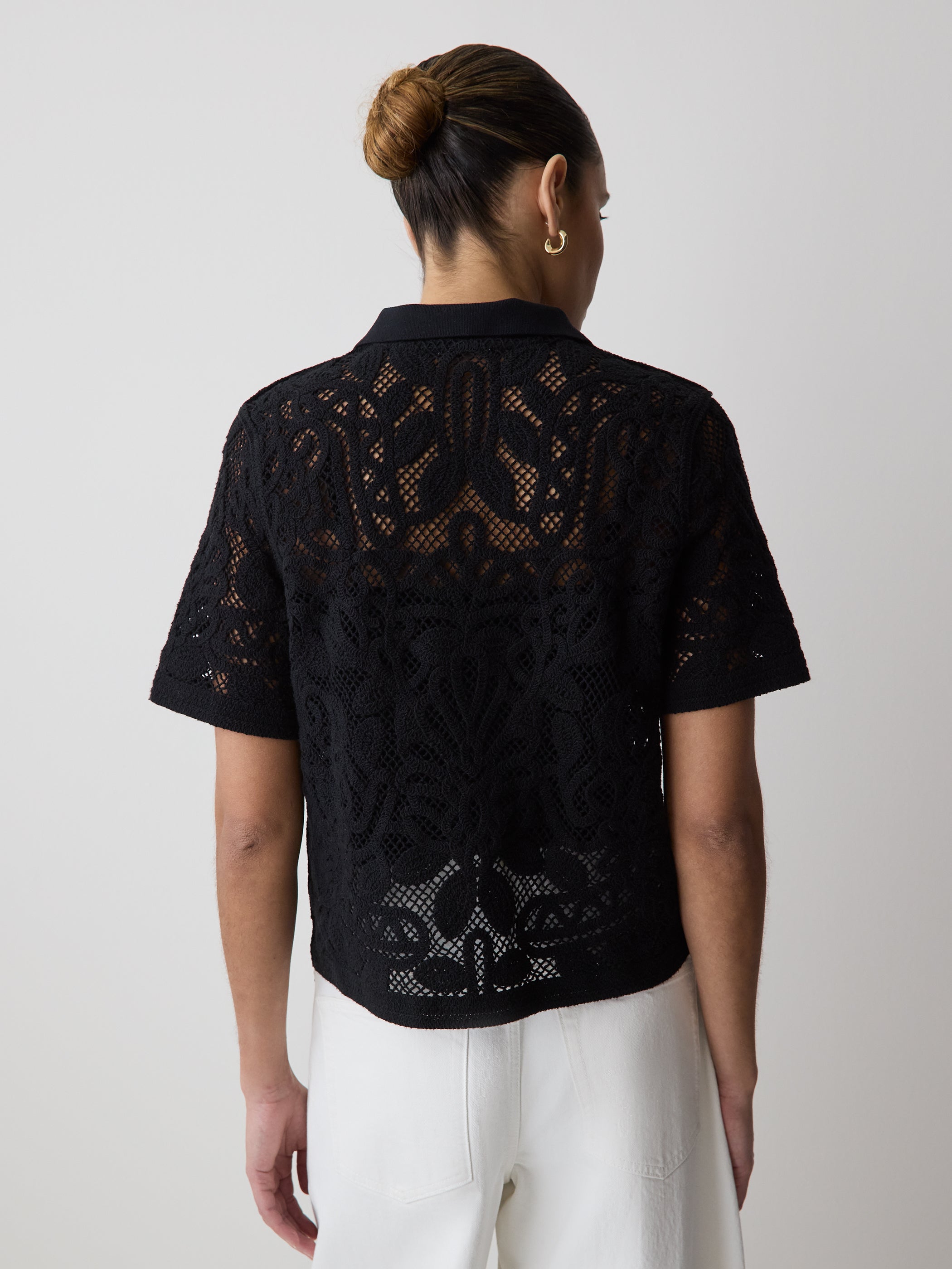RW&CO Short-Sleeve Crochet Polo Top
