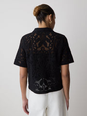 RW&CO Short-Sleeve Crochet Polo Top