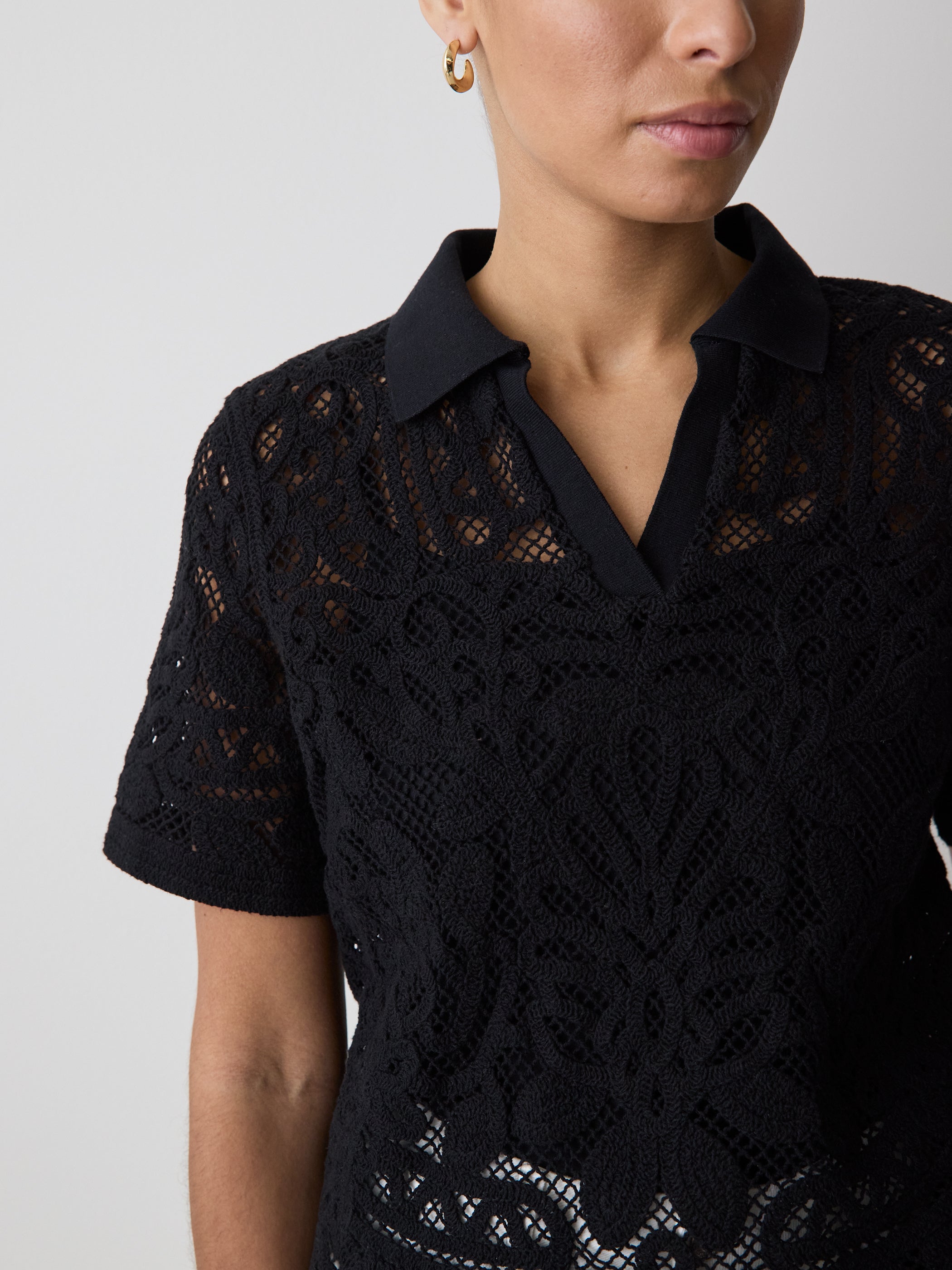 RW&CO Short-Sleeve Crochet Polo Top