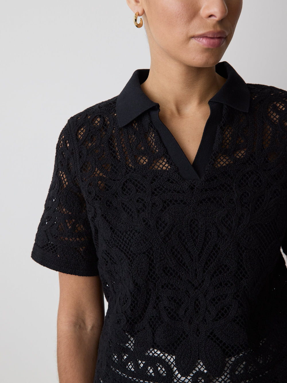 RW&CO Short-Sleeve Crochet Polo Top