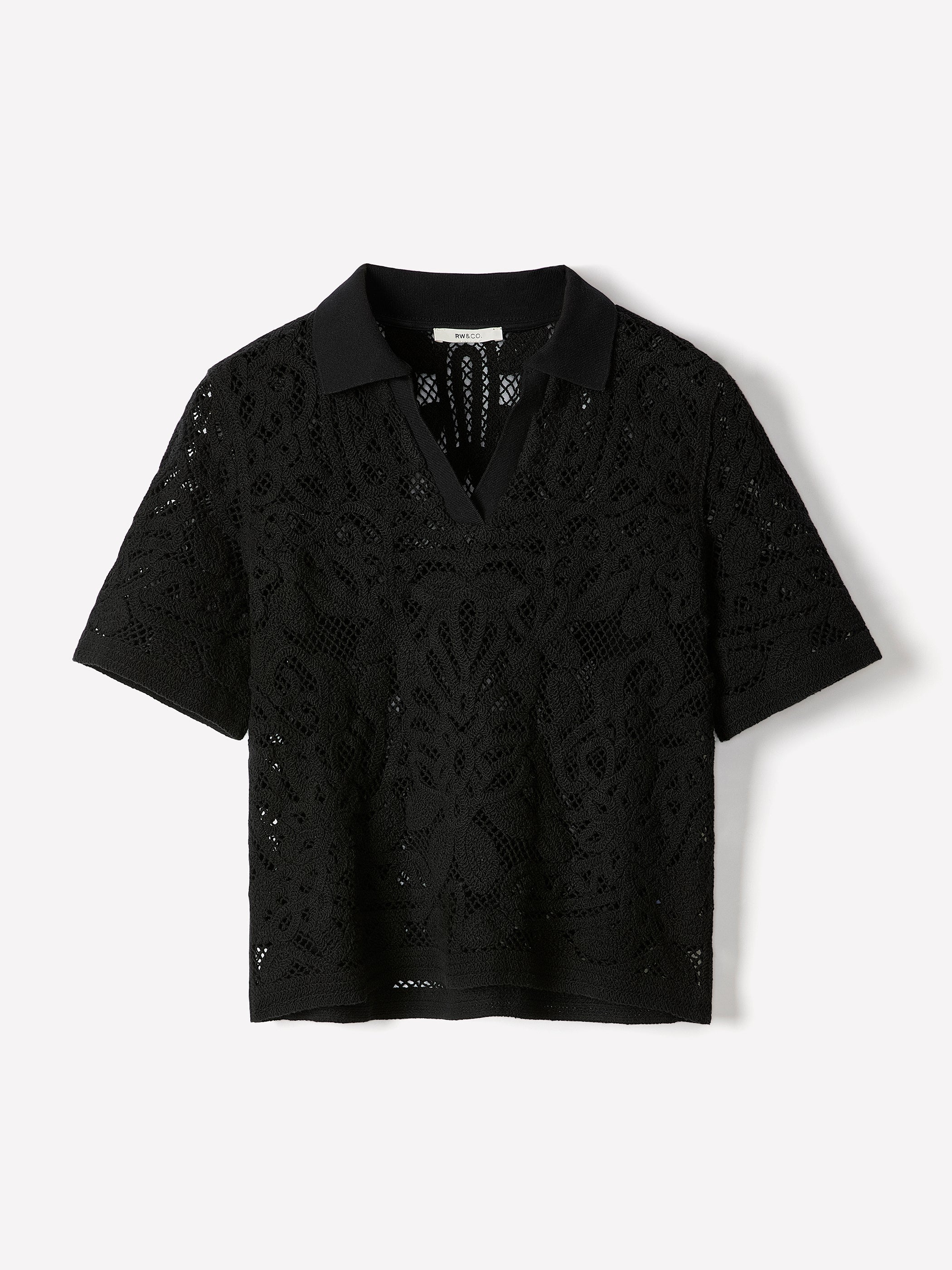 RW&CO Short-Sleeve Crochet Polo Top