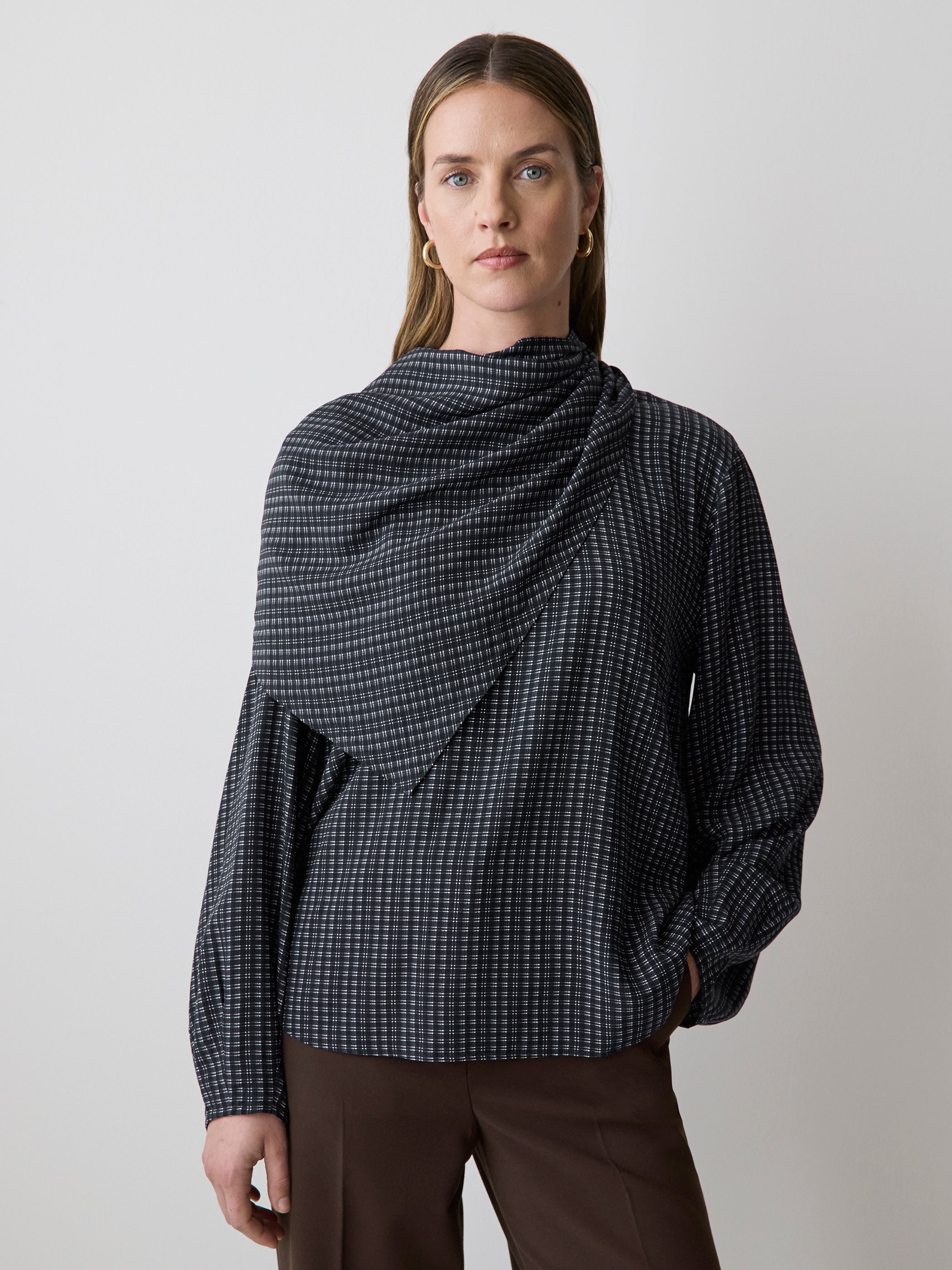 RW&CO Long-Sleeve Popover Blouse with Scarf Neckline