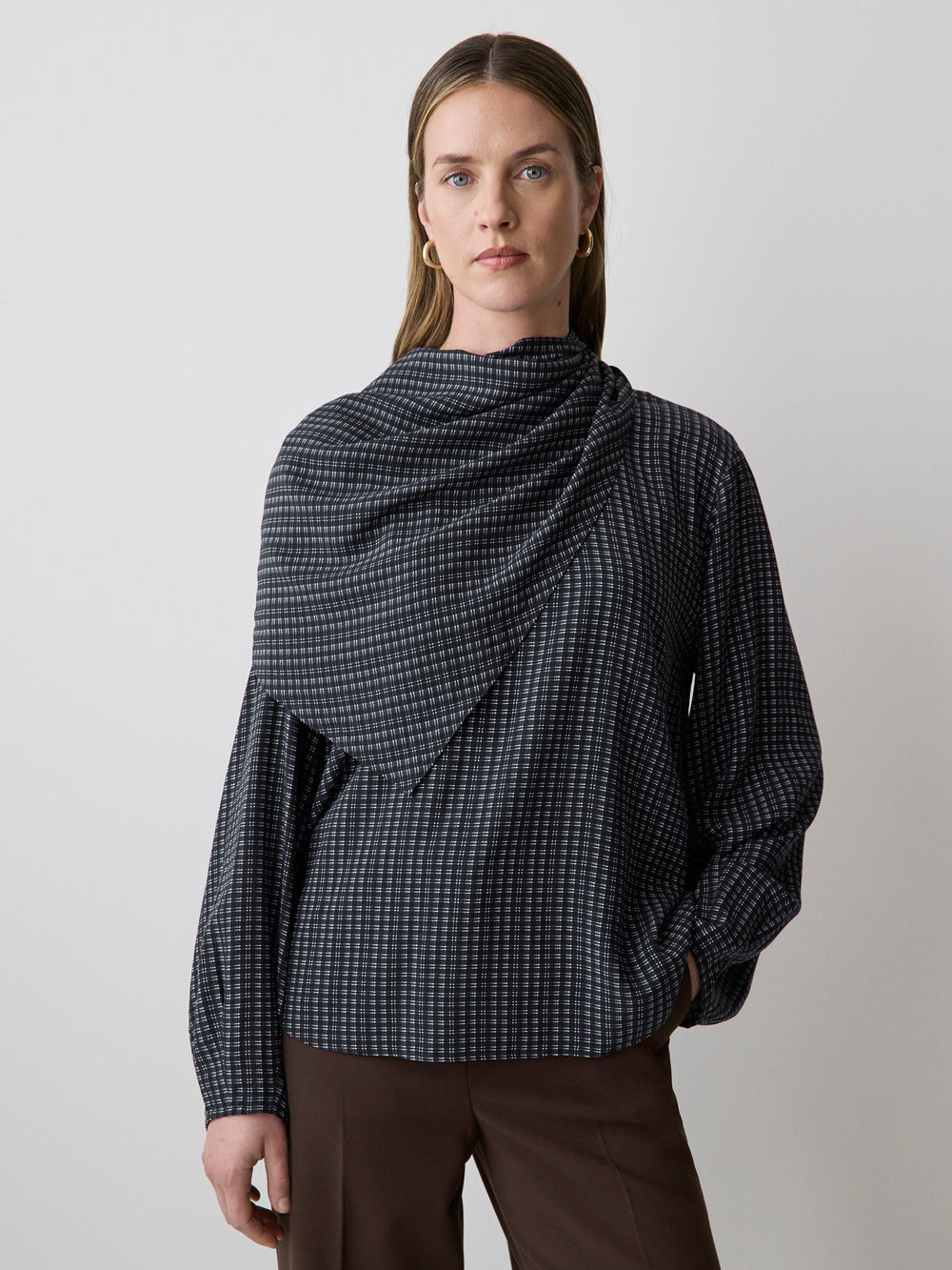 RW&CO Long-Sleeve Popover Blouse with Scarf Neckline
