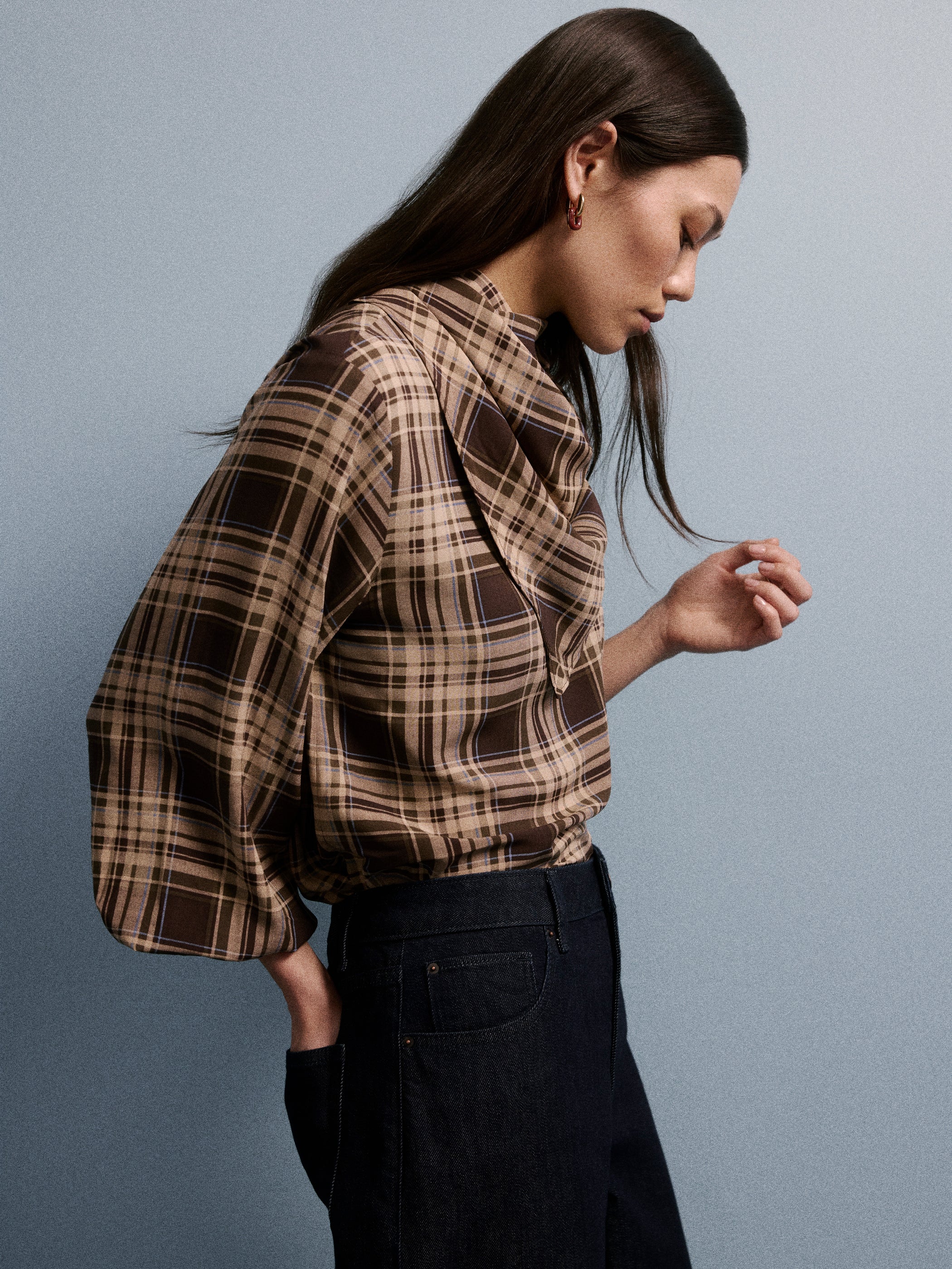 RW&CO Long-Sleeve Popover Blouse with Scarf Neckline