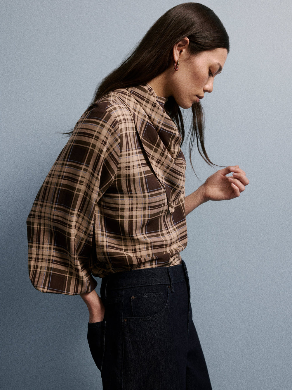 RW&CO Long-Sleeve Popover Blouse with Scarf Neckline
