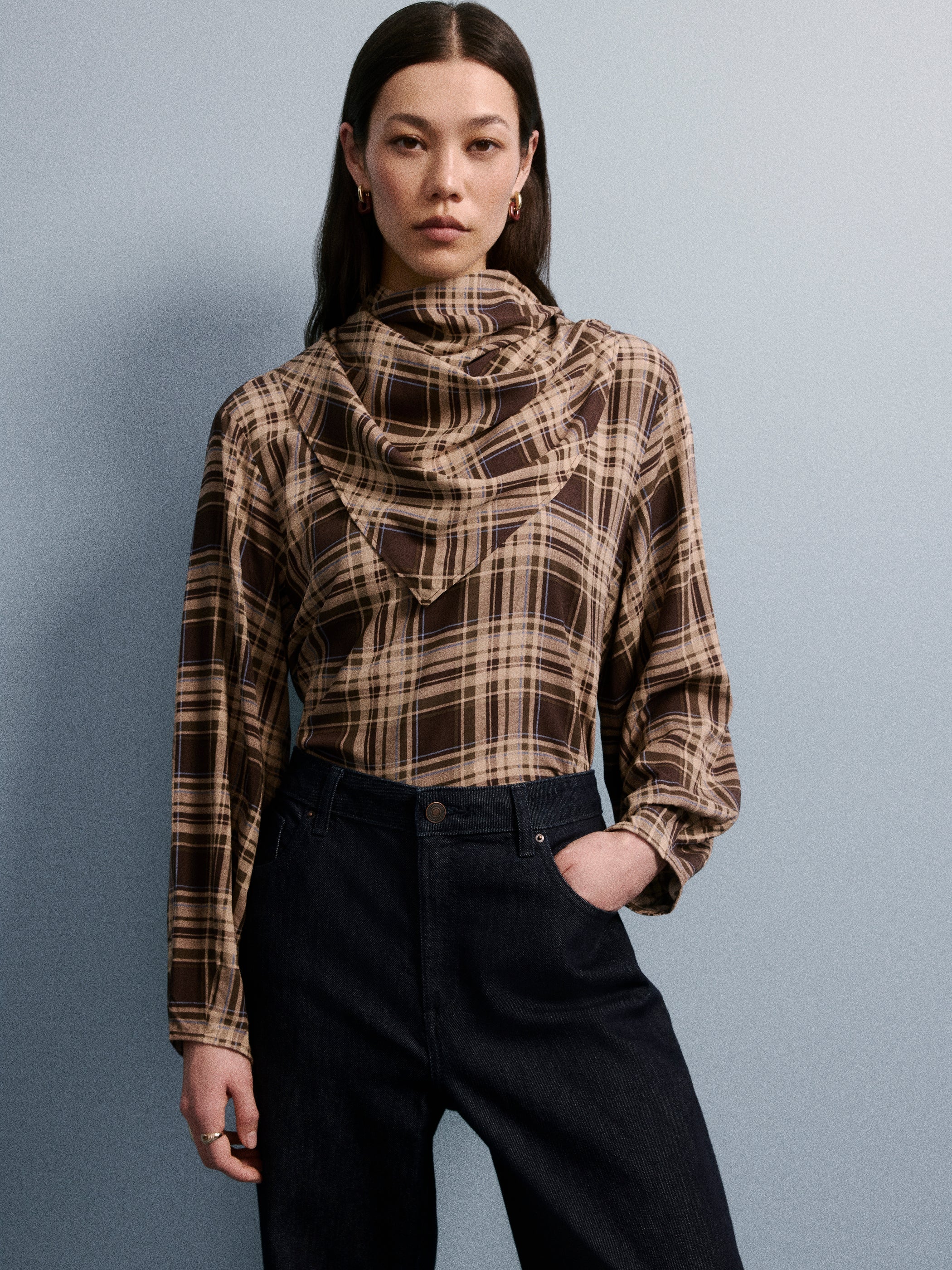 RW&CO Long-Sleeve Popover Blouse with Scarf Neckline