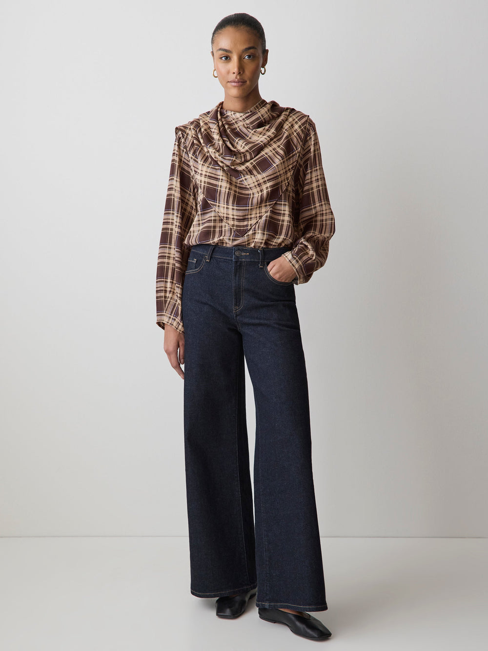 RW&CO Long-Sleeve Popover Blouse with Scarf Neckline