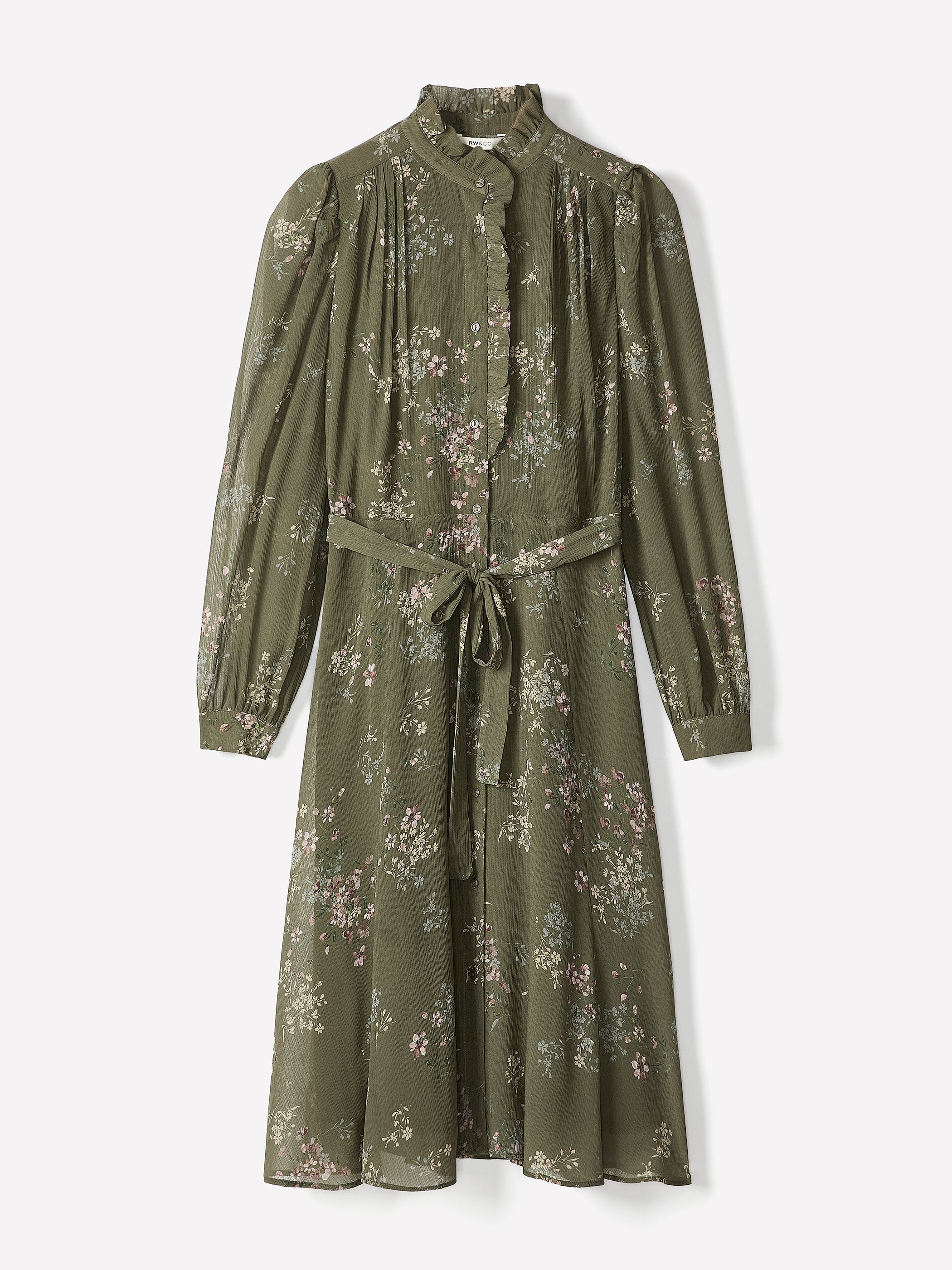 RW&CO Long-Sleeve Mock-Neck Buttoned-Down Midi Dress