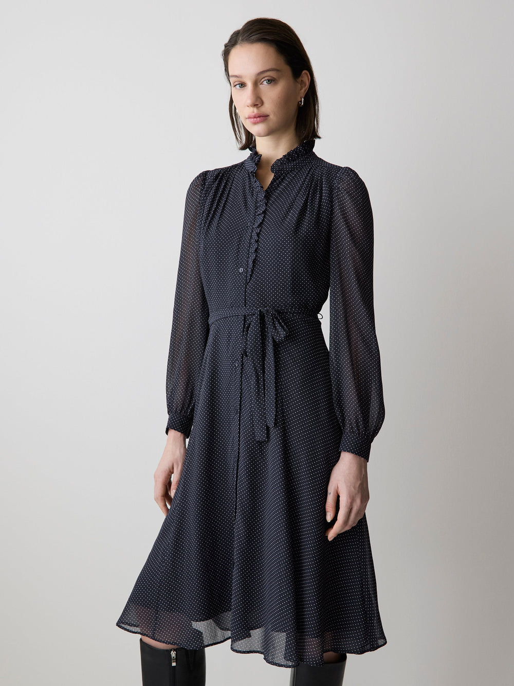 RW&CO Long-Sleeve Mock-Neck Buttoned-Down Midi Dress