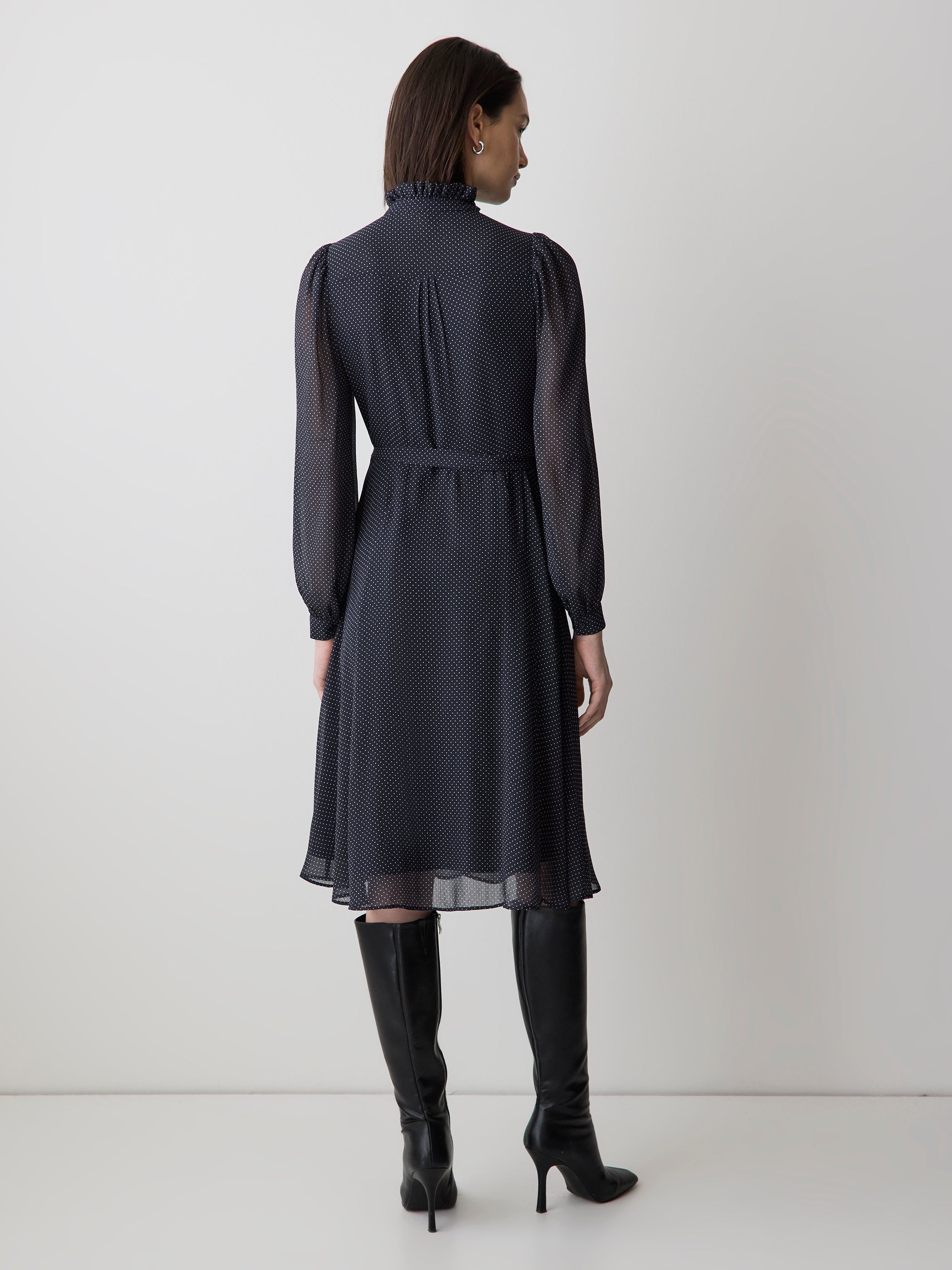 RW&CO Long-Sleeve Mock-Neck Buttoned-Down Midi Dress