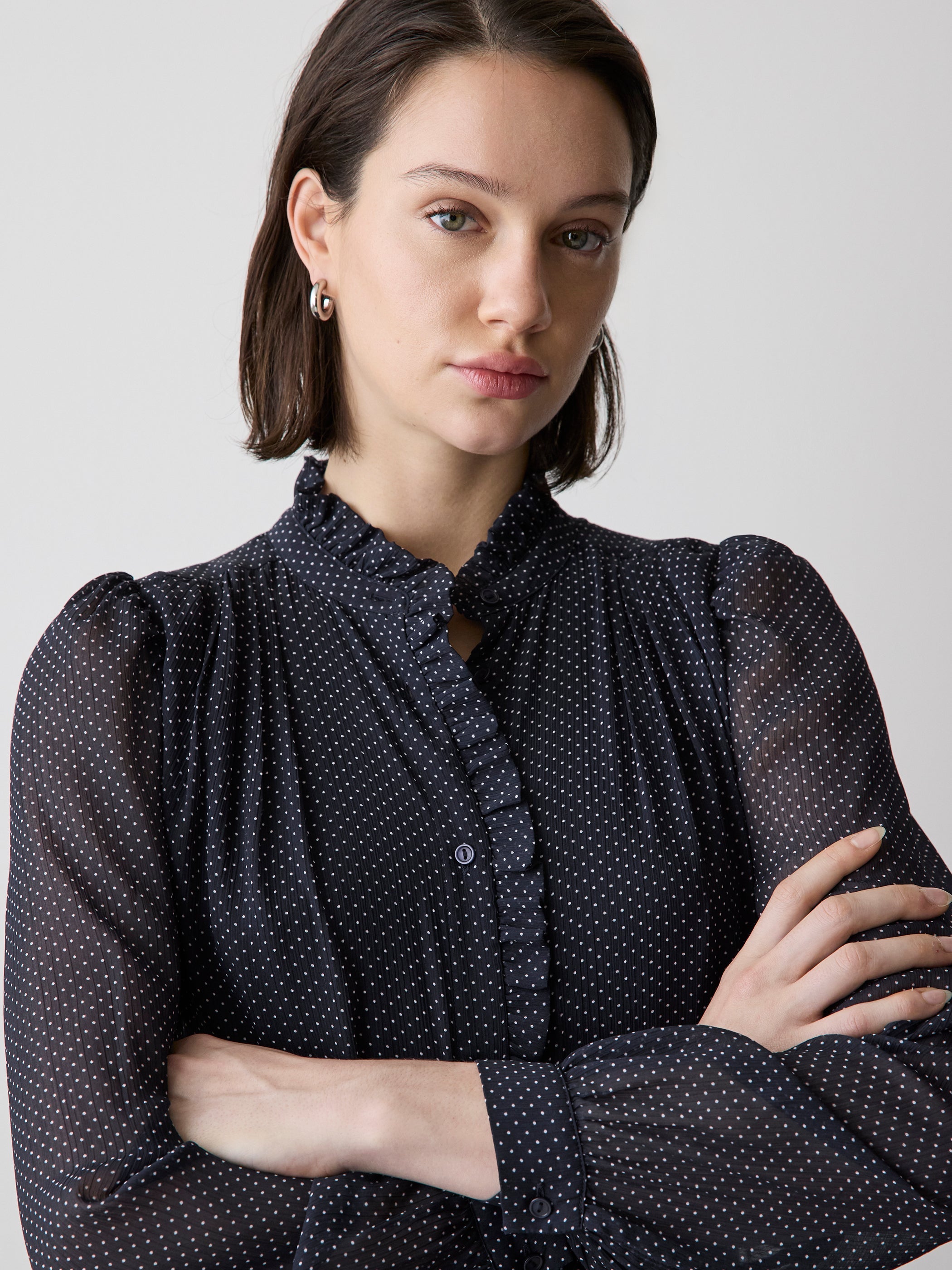 RW&CO Long-Sleeve Mock-Neck Buttoned-Down Midi Dress