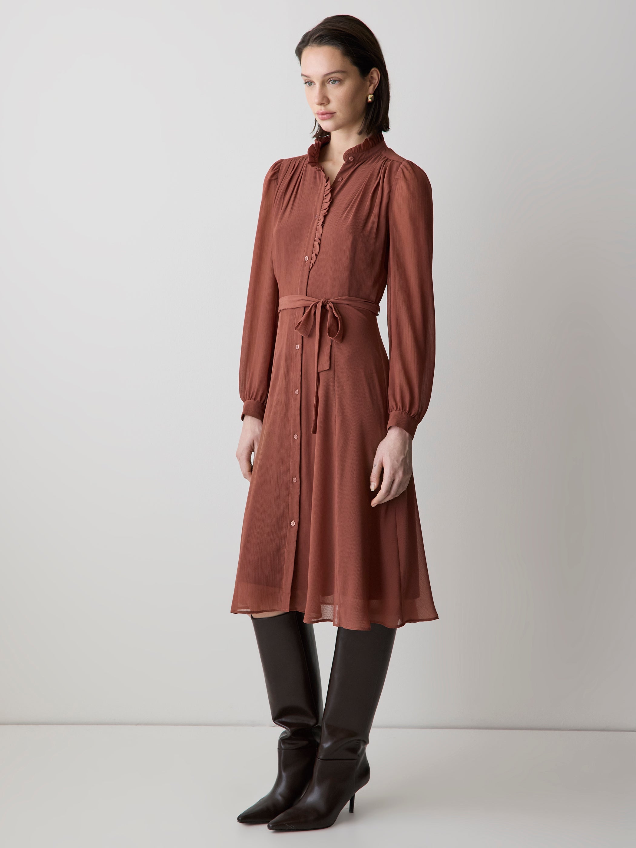 RW&CO Long-Sleeve Mock-Neck Buttoned-Down Midi Dress