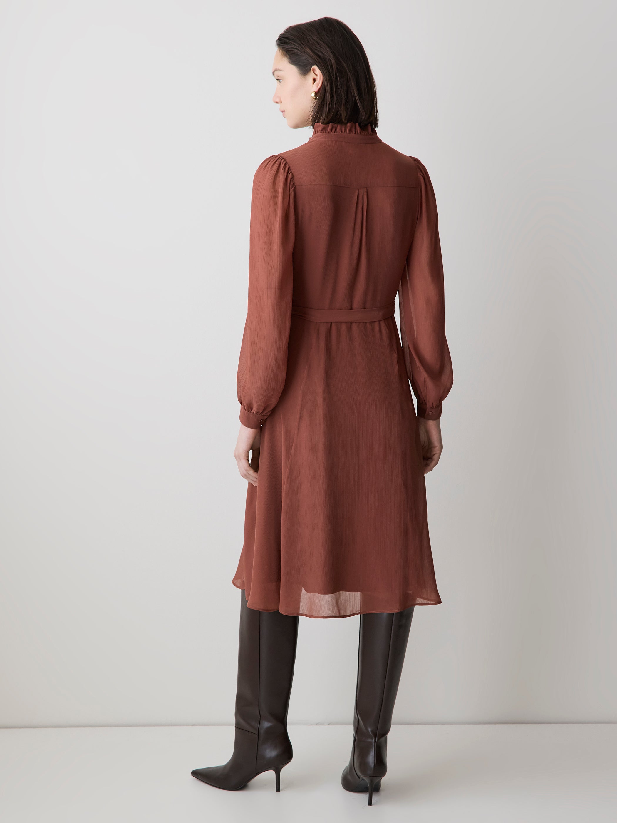 RW&CO Long-Sleeve Mock-Neck Buttoned-Down Midi Dress