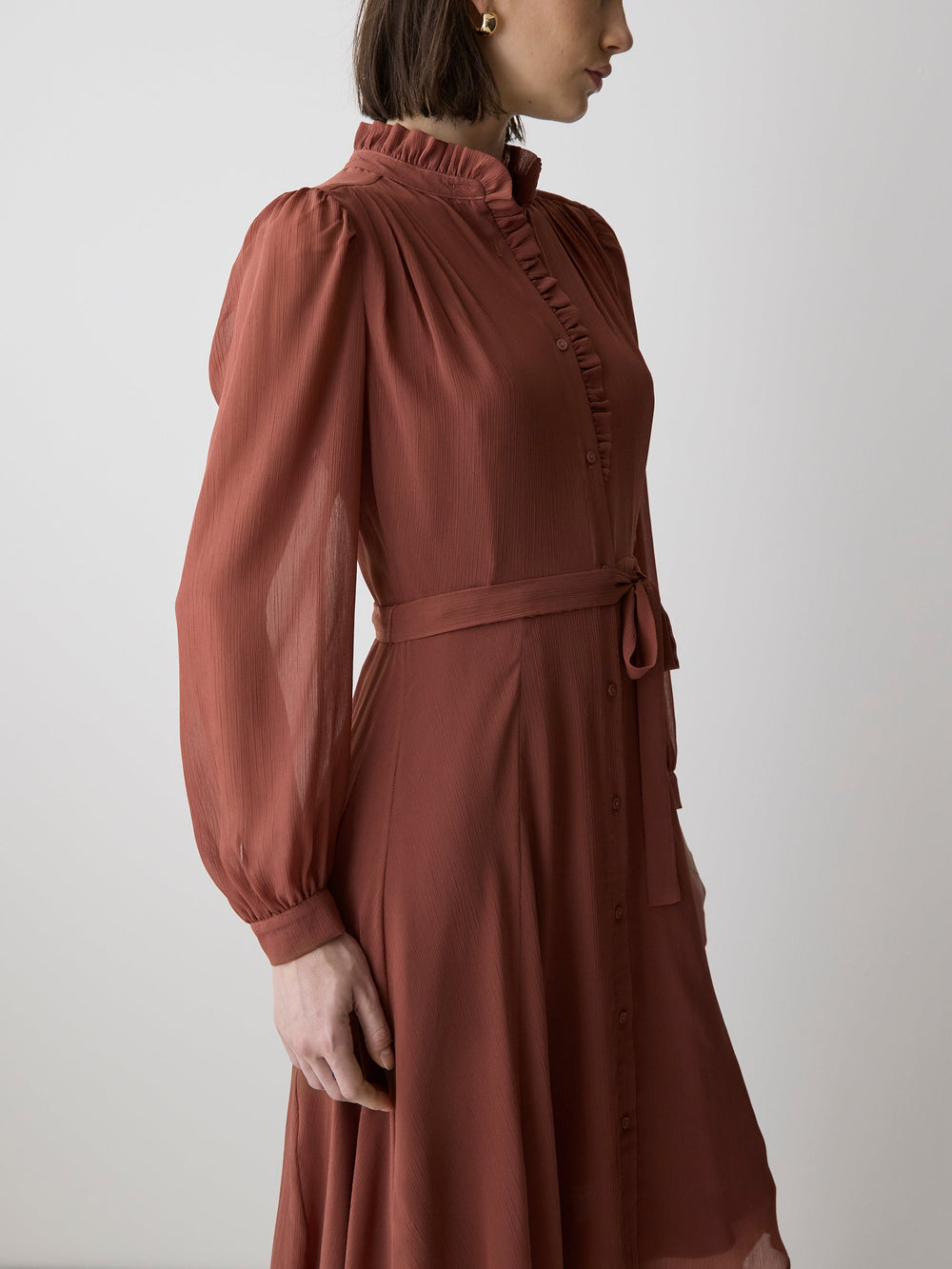 RW&CO Long-Sleeve Mock-Neck Buttoned-Down Midi Dress