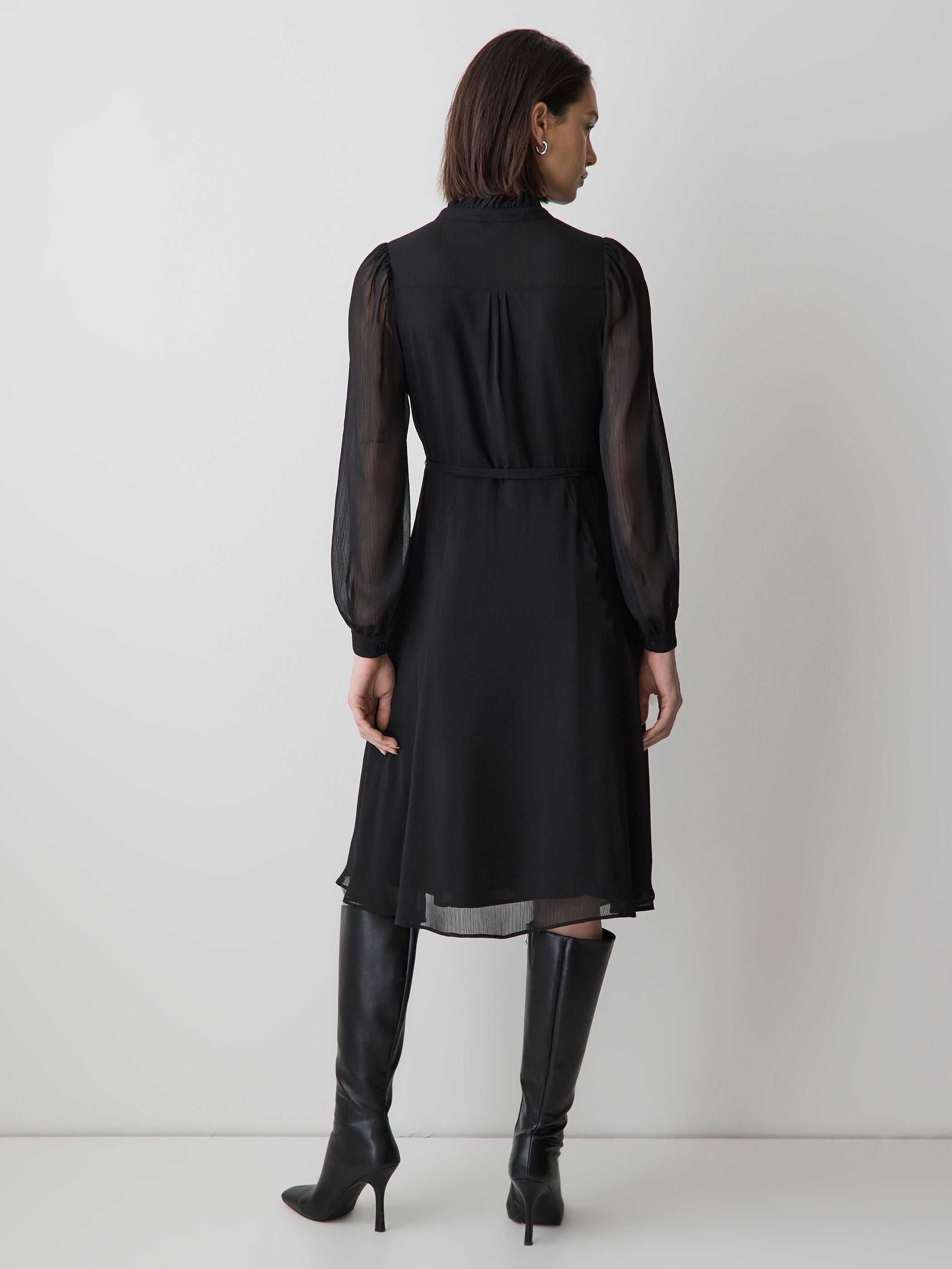 RW&CO Long-Sleeve Mock-Neck Buttoned-Down Midi Dress
