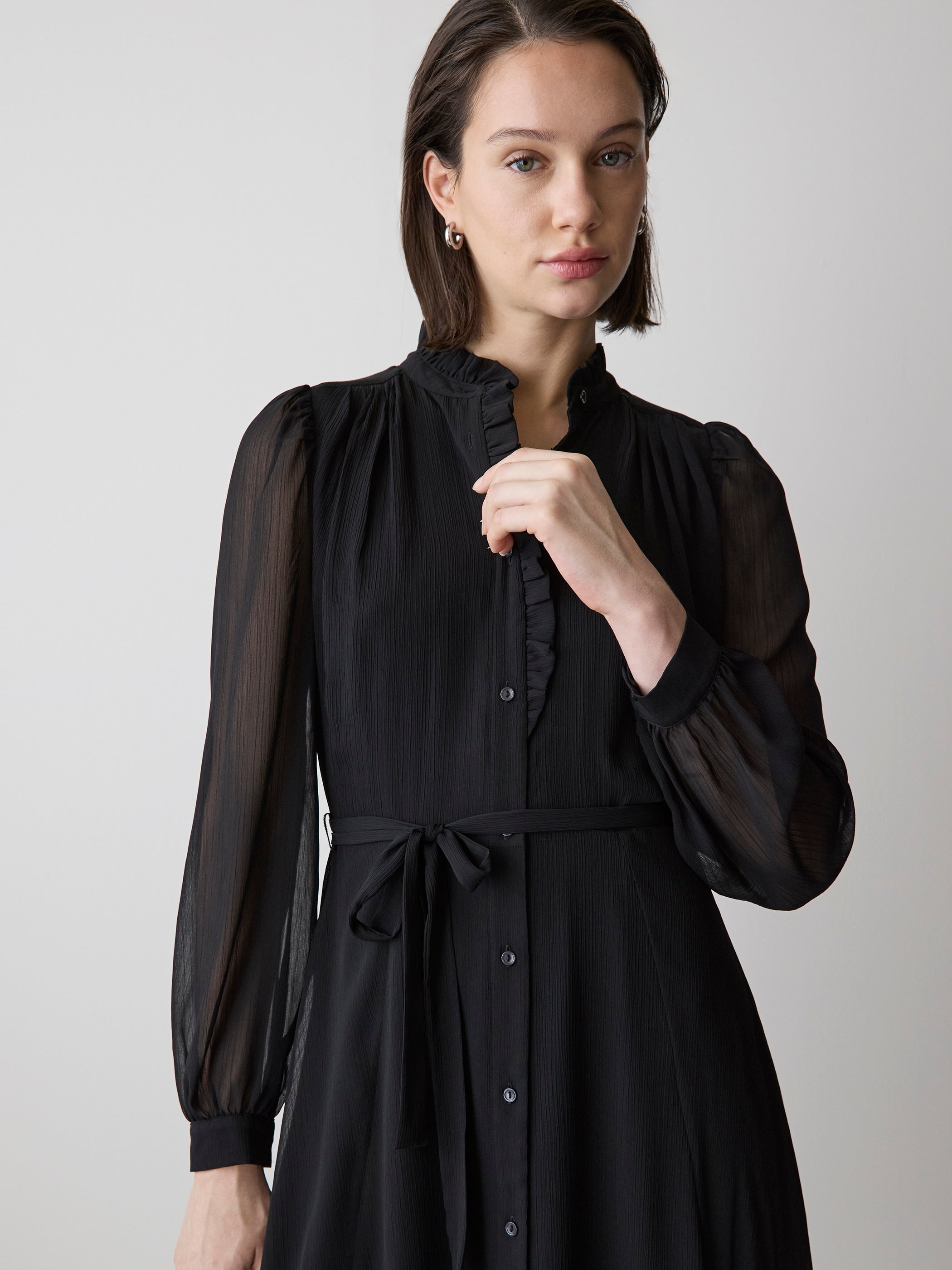 RW&CO Long-Sleeve Mock-Neck Buttoned-Down Midi Dress