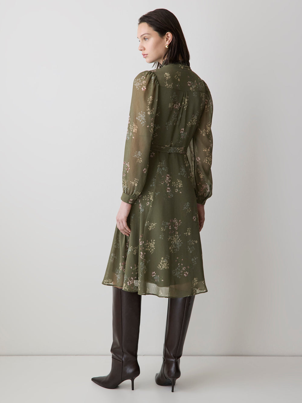 RW&CO Long-Sleeve Mock-Neck Buttoned-Down Midi Dress