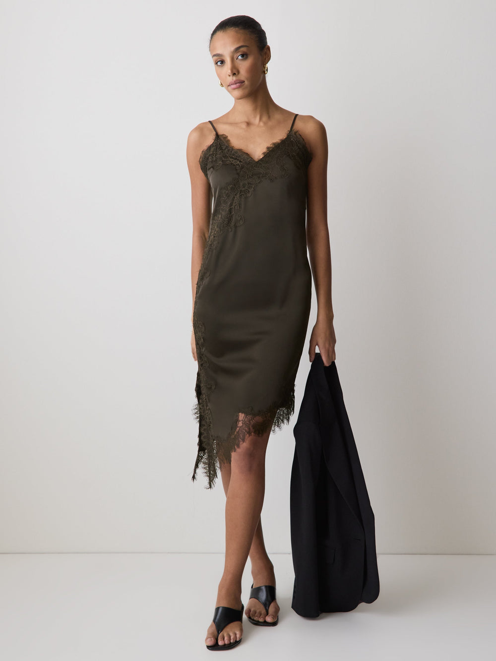 RW&CO Satin Sleeveless Midi Dress with Lace Trims