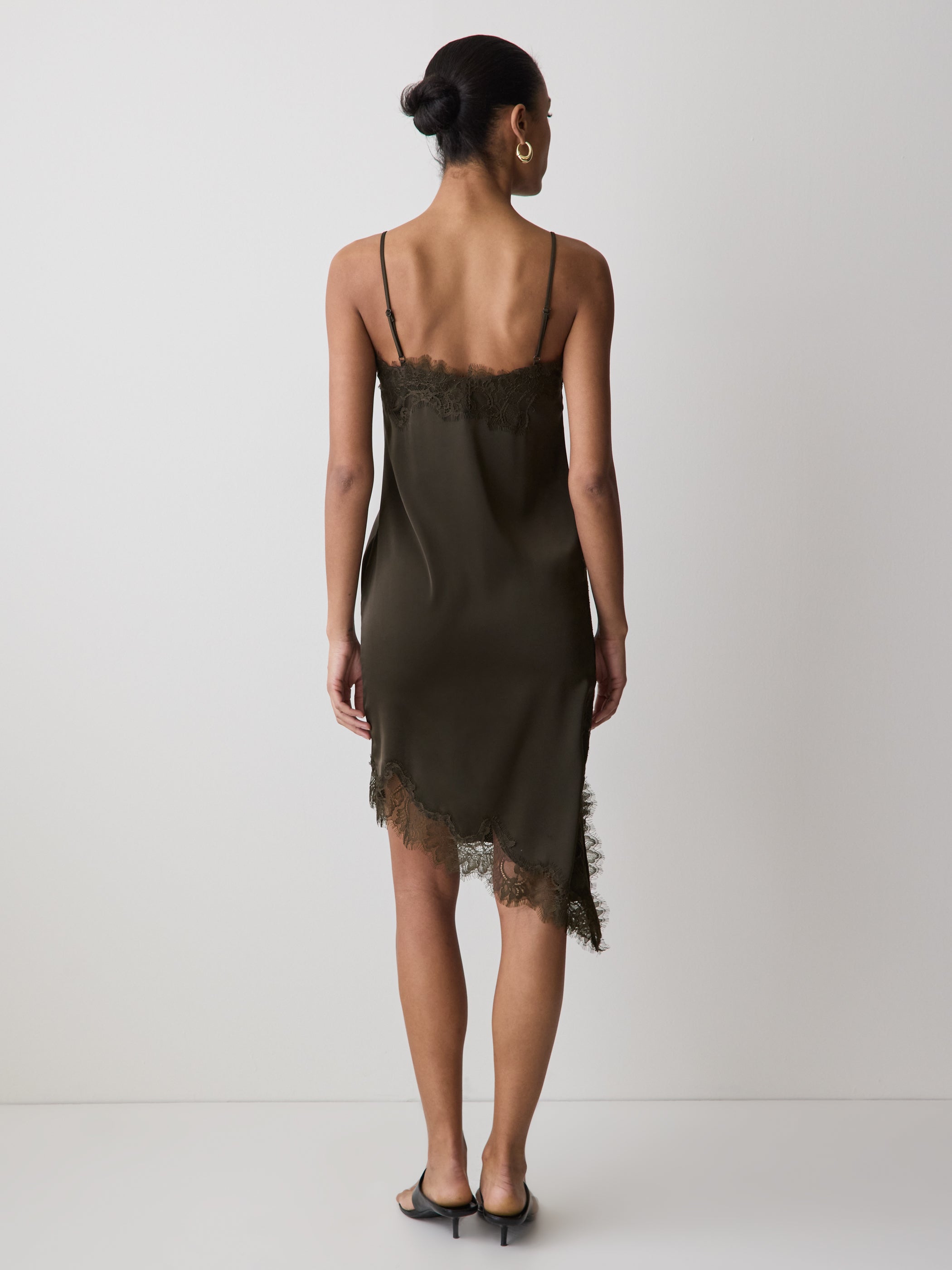 RW&CO Satin Sleeveless Midi Dress with Lace Trims