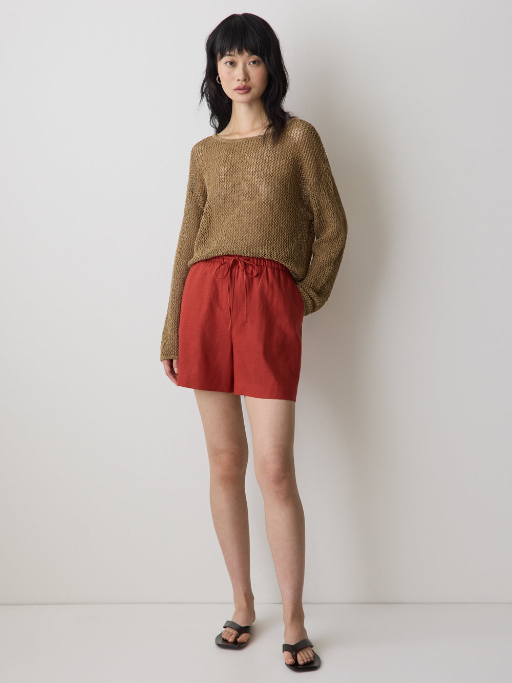 RW&CO Linen-Blend Mid-Rise Pull-On Short