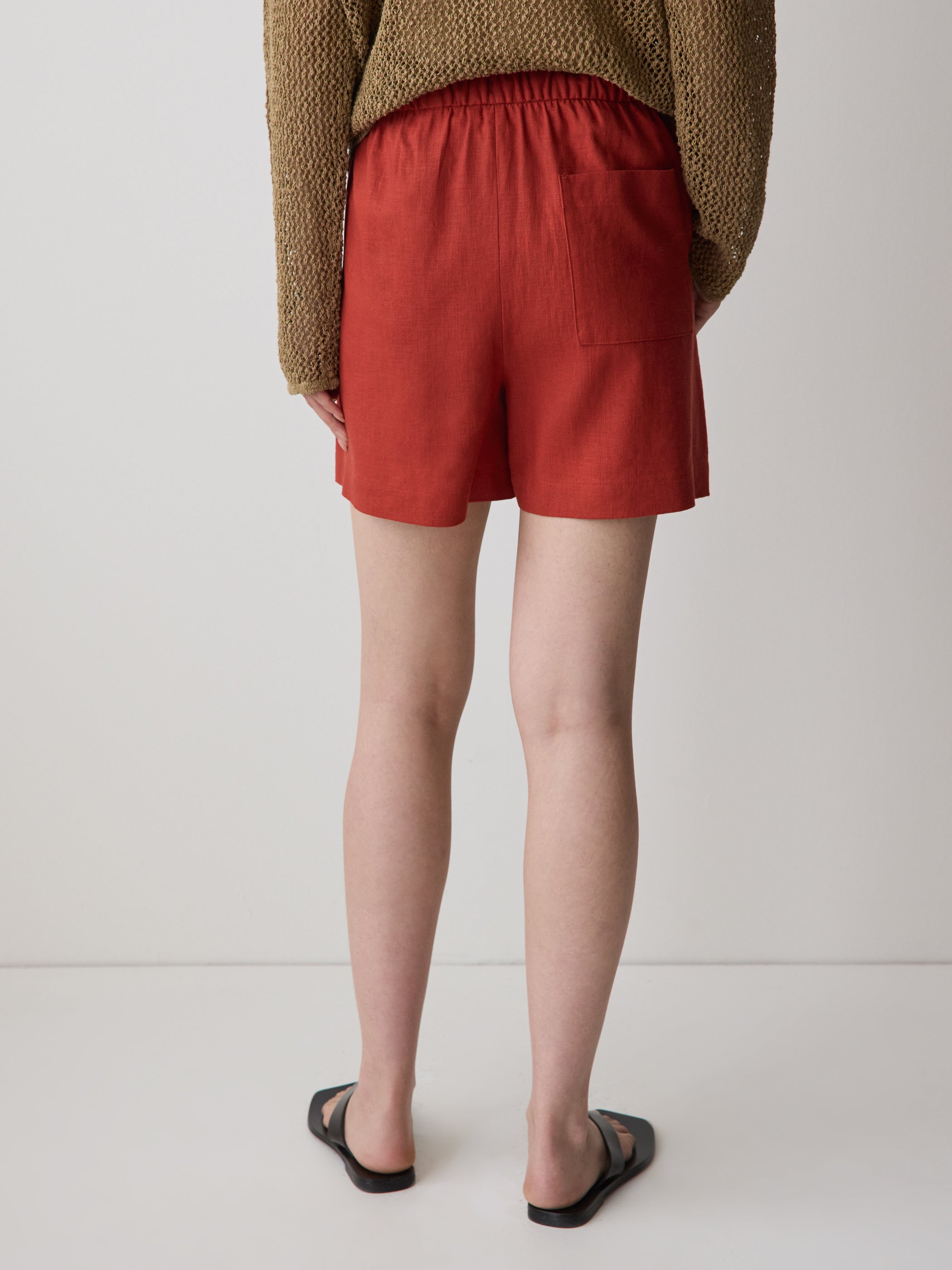 RW&CO Linen-Blend Mid-Rise Pull-On Short